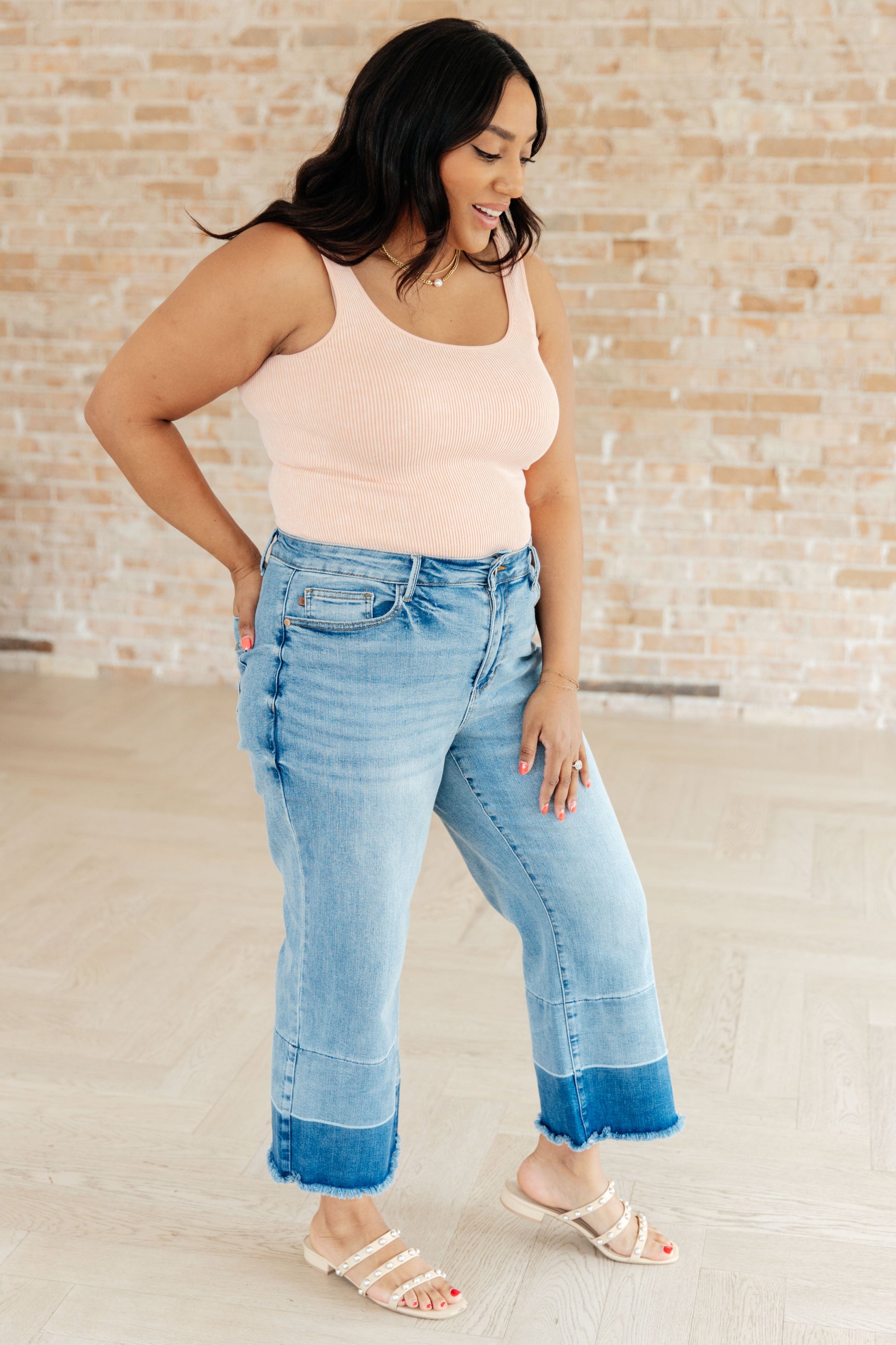 Olivia High Rise Wide Leg Crop Jeans in Medium Wash - JUDY BLUE - Shop All Around Divas