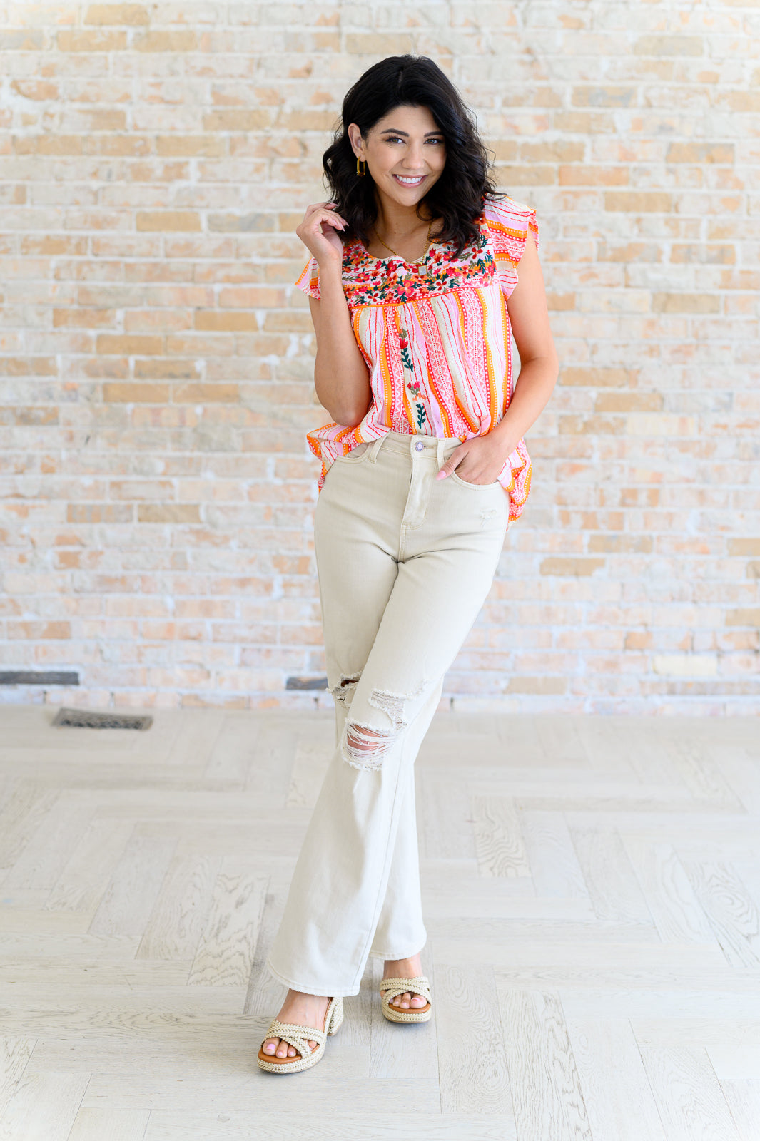 Orange Blossoms Flutter Sleeve Blouse - Shop All Around Divas