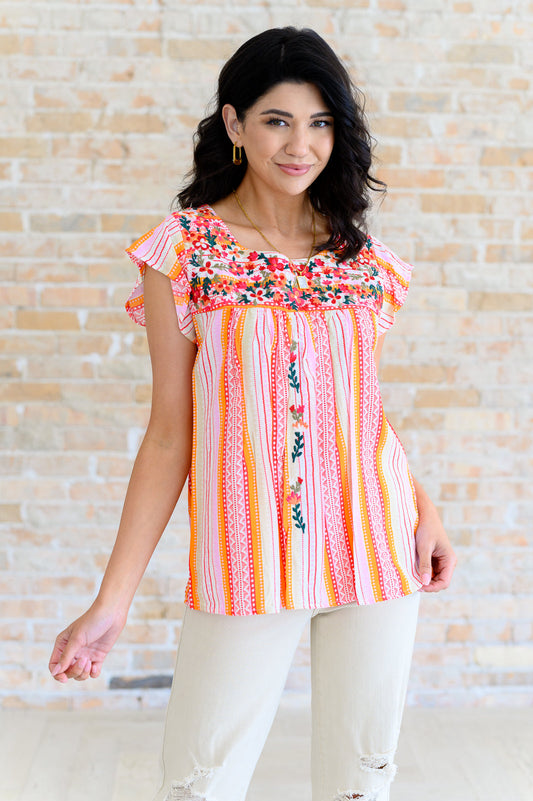 Orange Blossoms Flutter Sleeve Blouse - Shop All Around Divas