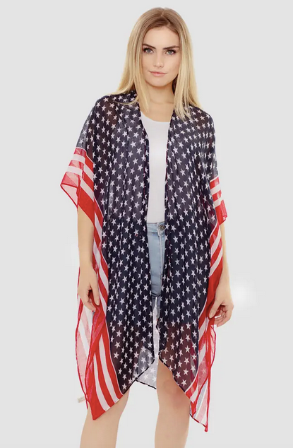 Stripe Trim American Flag Kimono - Shop All Around Divas