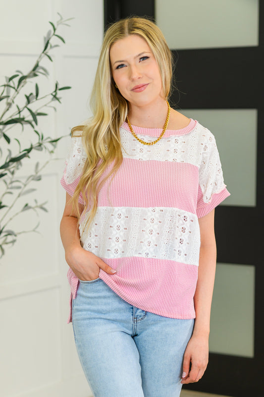 Parlour Picnic Color Block Knit Top in Pink