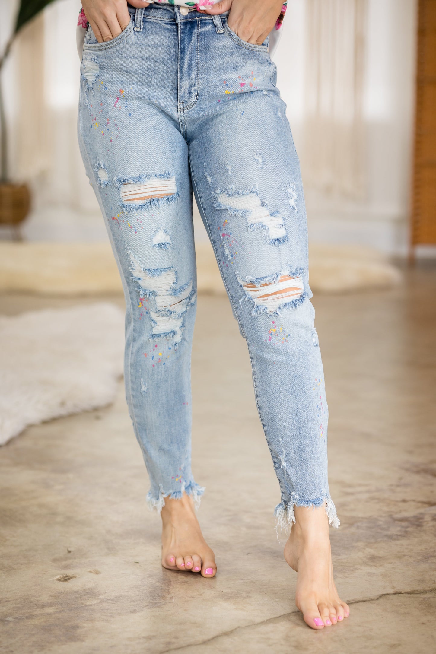 Party Paint Splatter Judy Blue Boyfriend Jeans JB Boutique Simplified