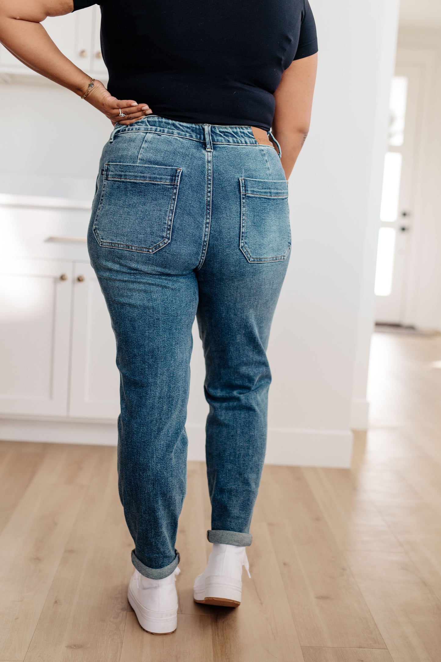 Payton Pull On Denim Joggers in Medium Wash - Shop All Around Divas