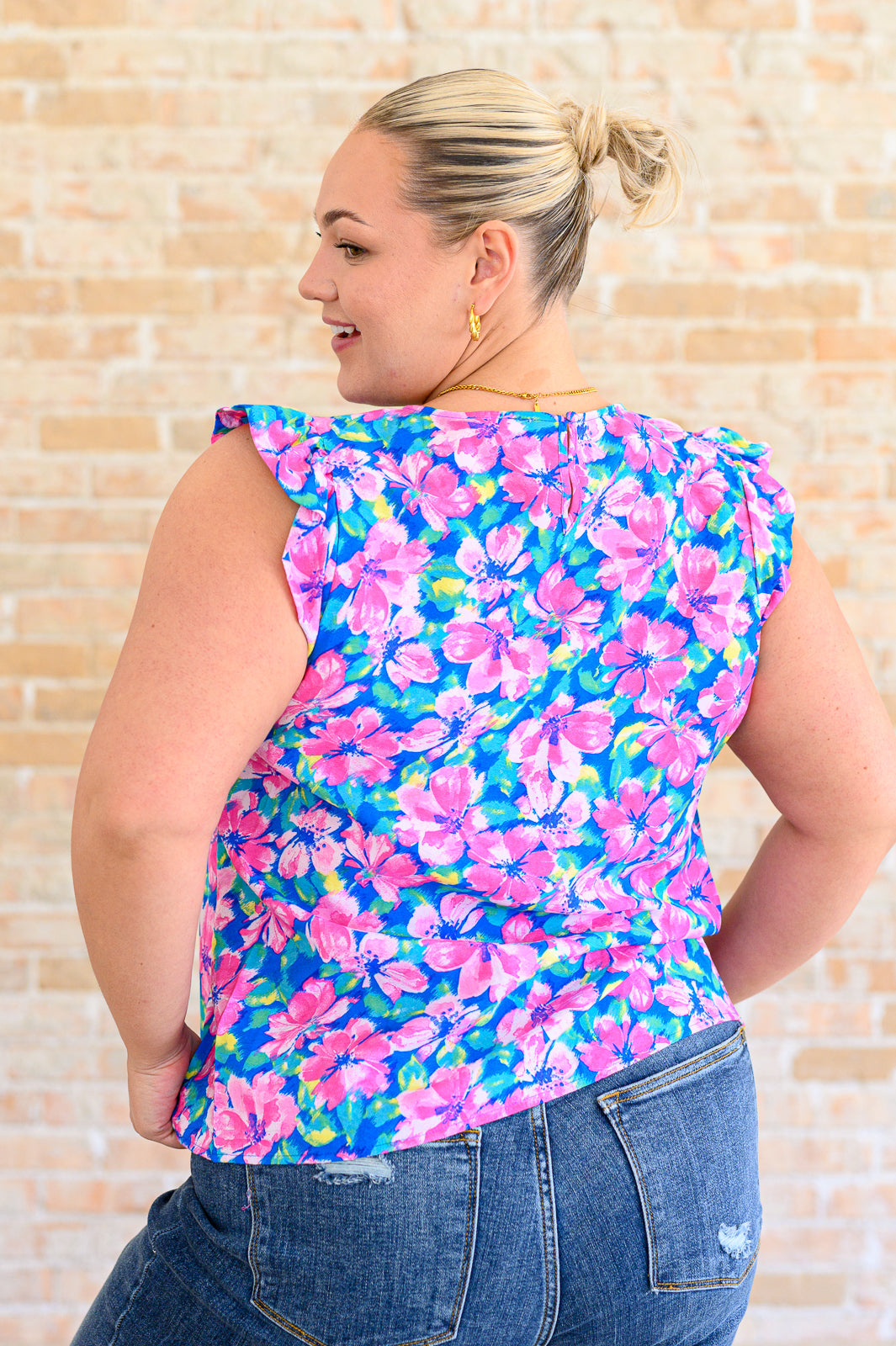 Petals on the Moon Flutter Sleeve Blouse in Royal Pink - Shop All Around Divas