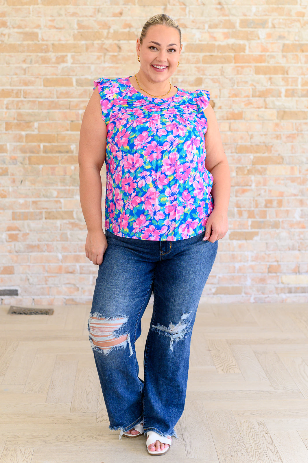 Petals on the Moon Flutter Sleeve Blouse in Royal Pink - Shop All Around Divas