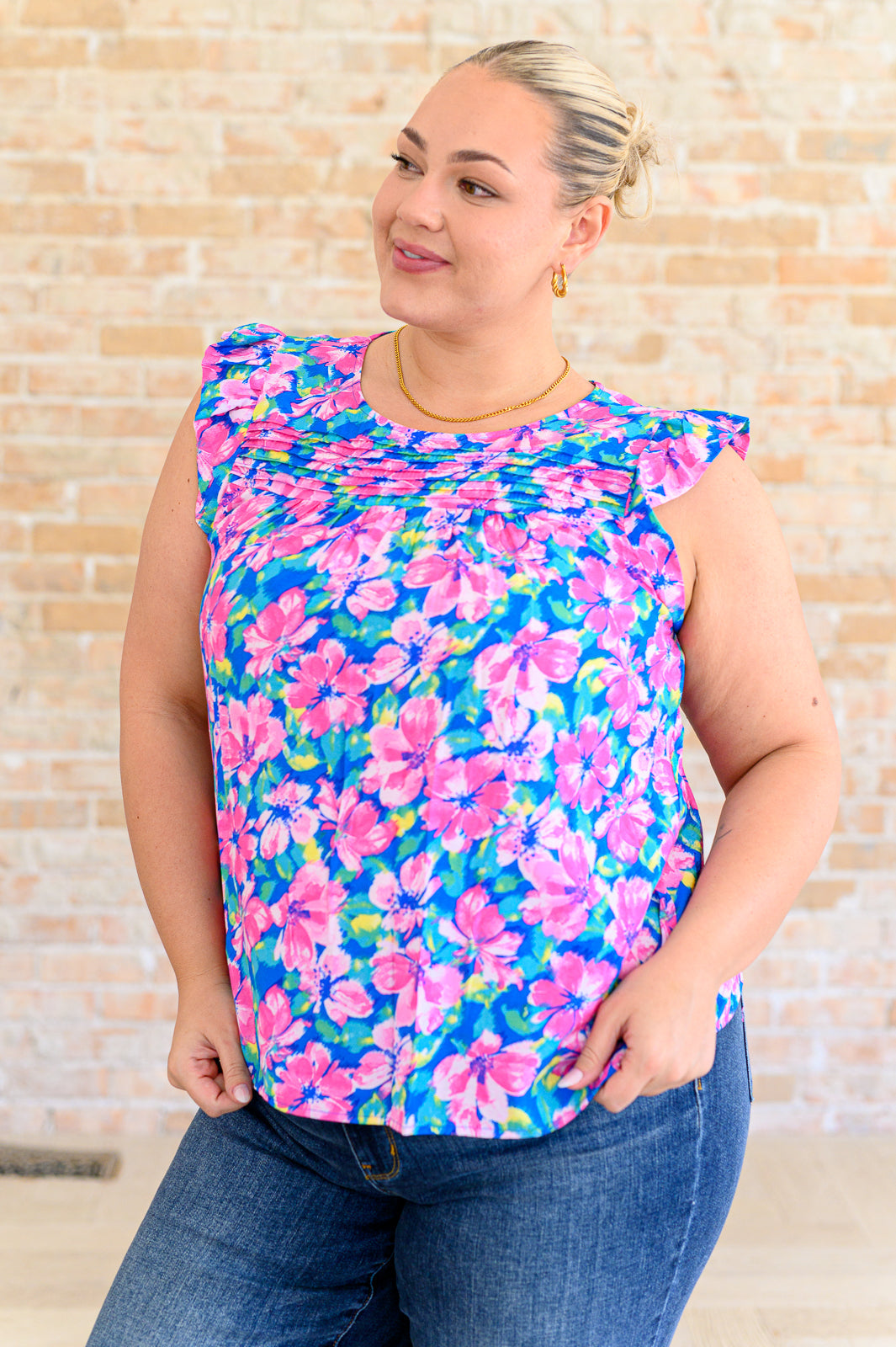 Petals on the Moon Flutter Sleeve Blouse in Royal Pink - Shop All Around Divas