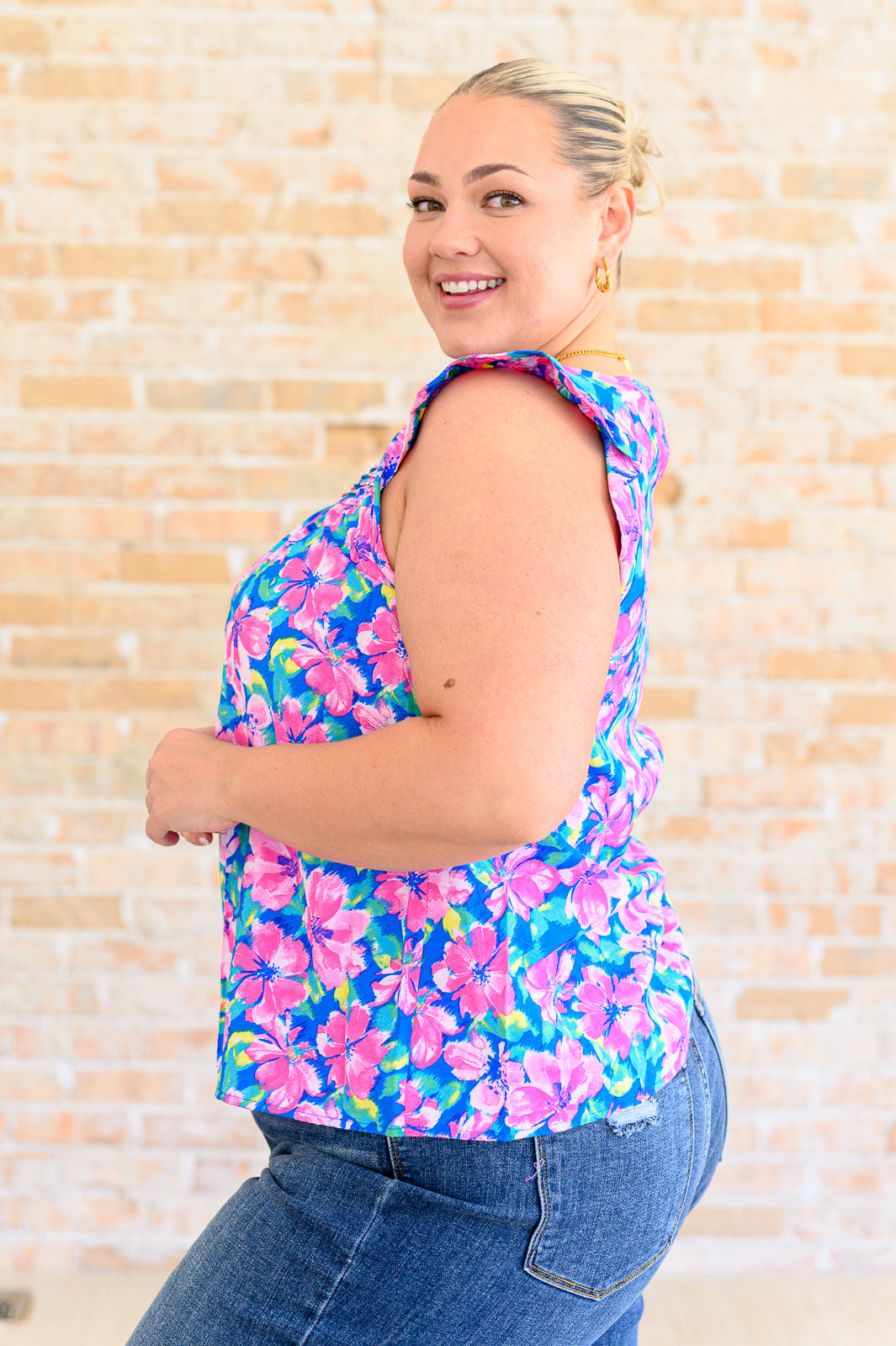 Petals on the Moon Flutter Sleeve Blouse in Royal Pink - Shop All Around Divas