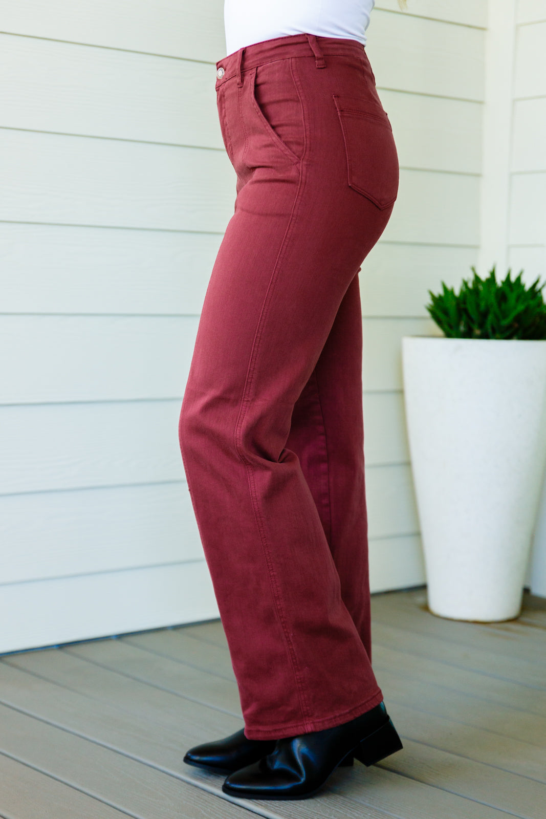 Phoebe High Rise Front Seam Straight Jeans in Burgundy - JUDY BLUE - Shop All Around Divas