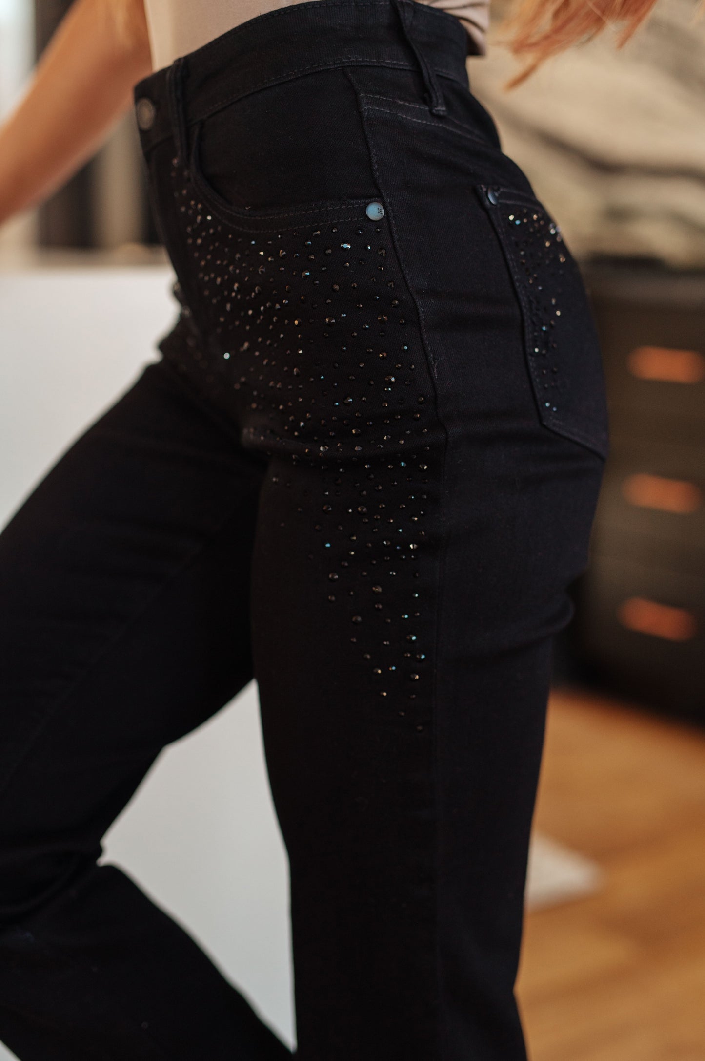 Reese Rhinestone Slim Fit Jeans in Black - Shop All Around Divas