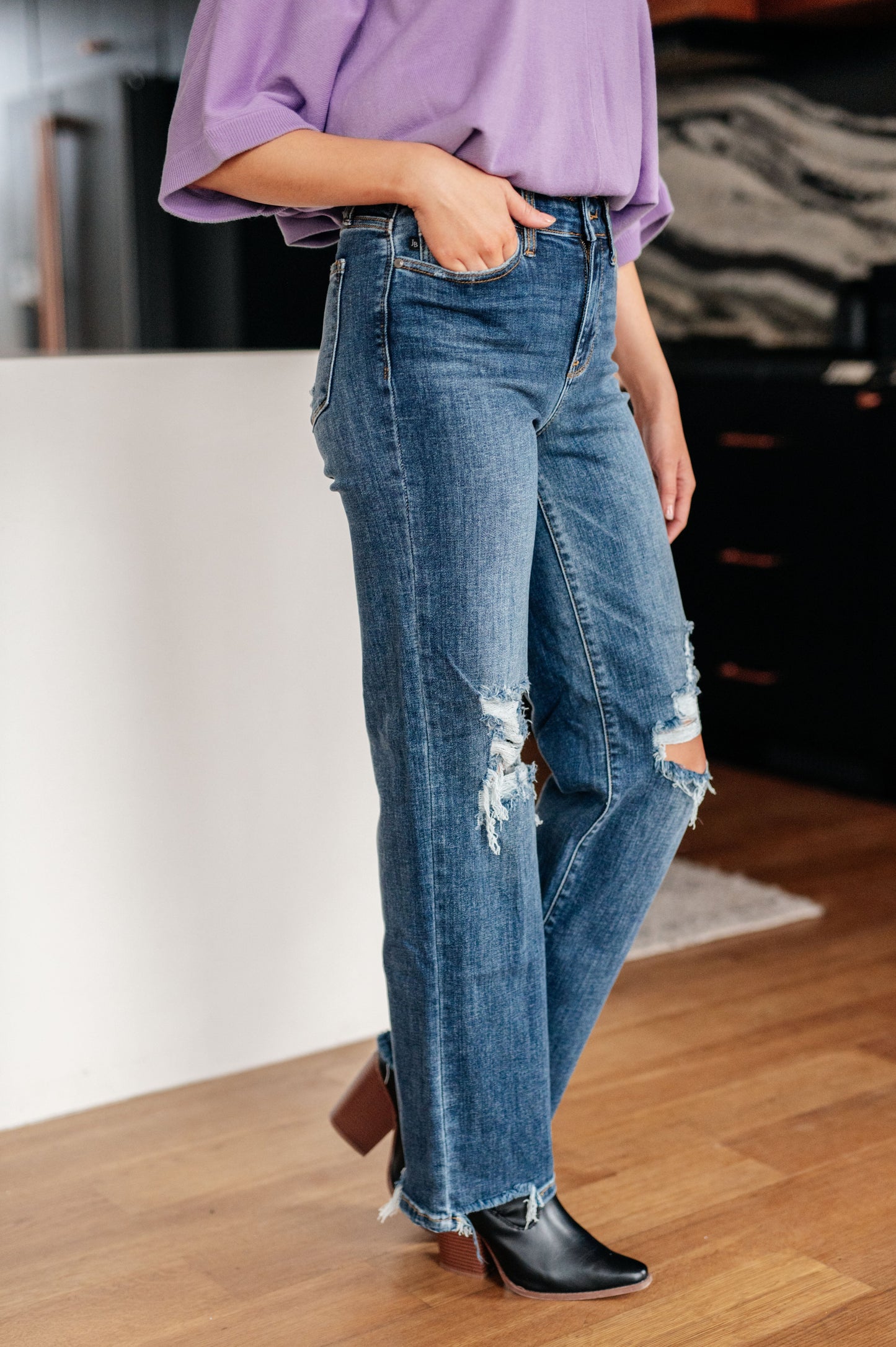 Rose High Rise 90's Straight Jeans in Dark Wash - JUDY BLUE