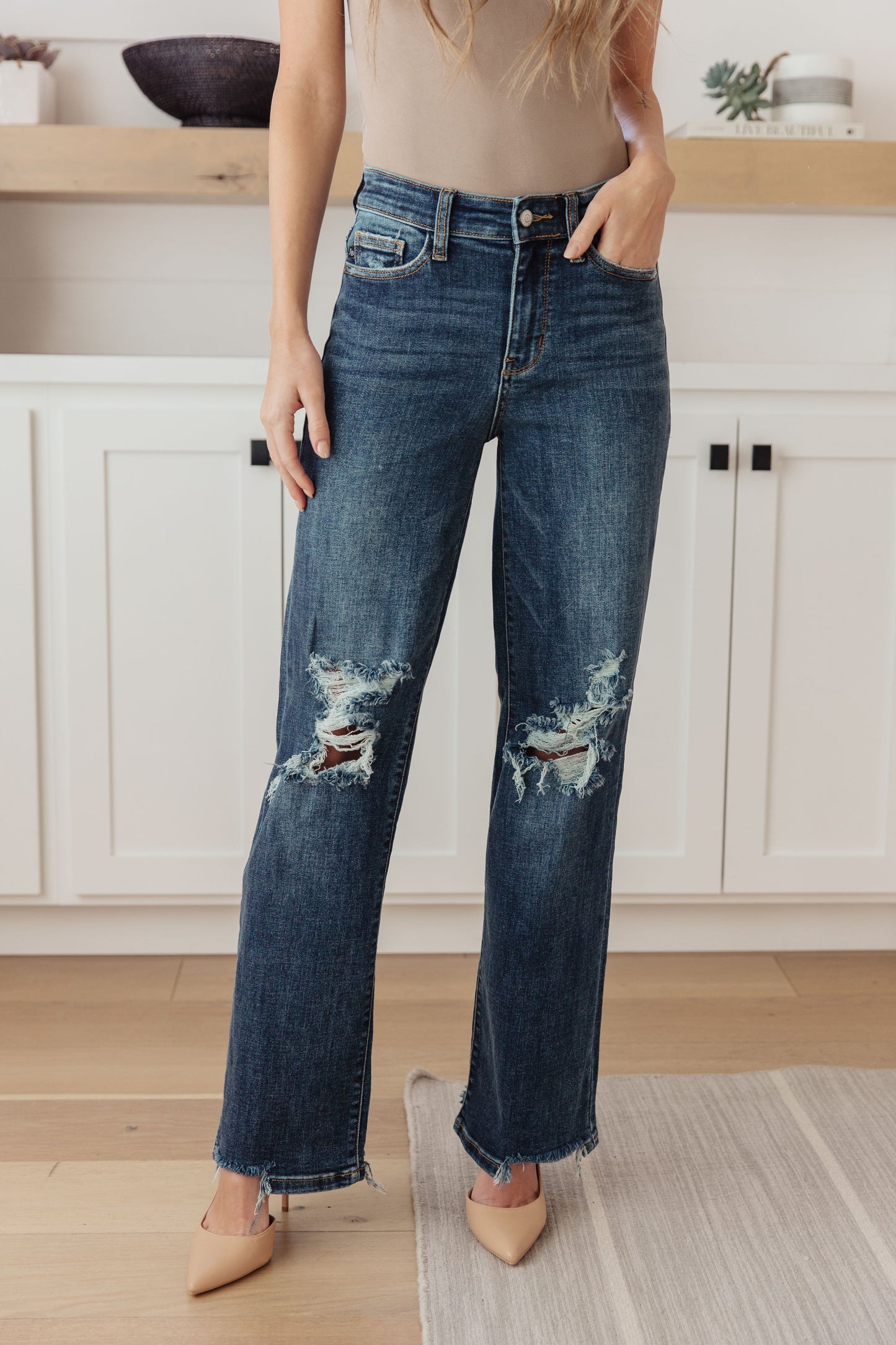 Rose High Rise 90's Straight Jeans in Dark Wash - JUDY BLUE