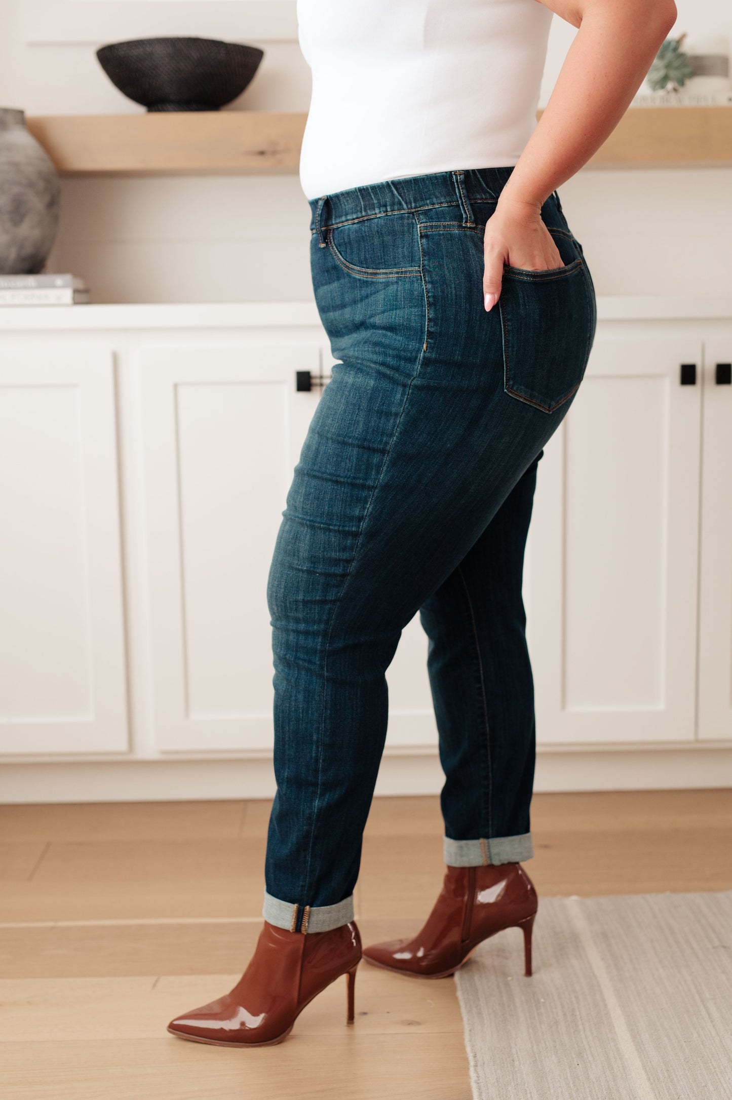 Rowena High Rise Pull On Double Cuff Slim Jeans - JUDY BLUE - Shop All Around Divas