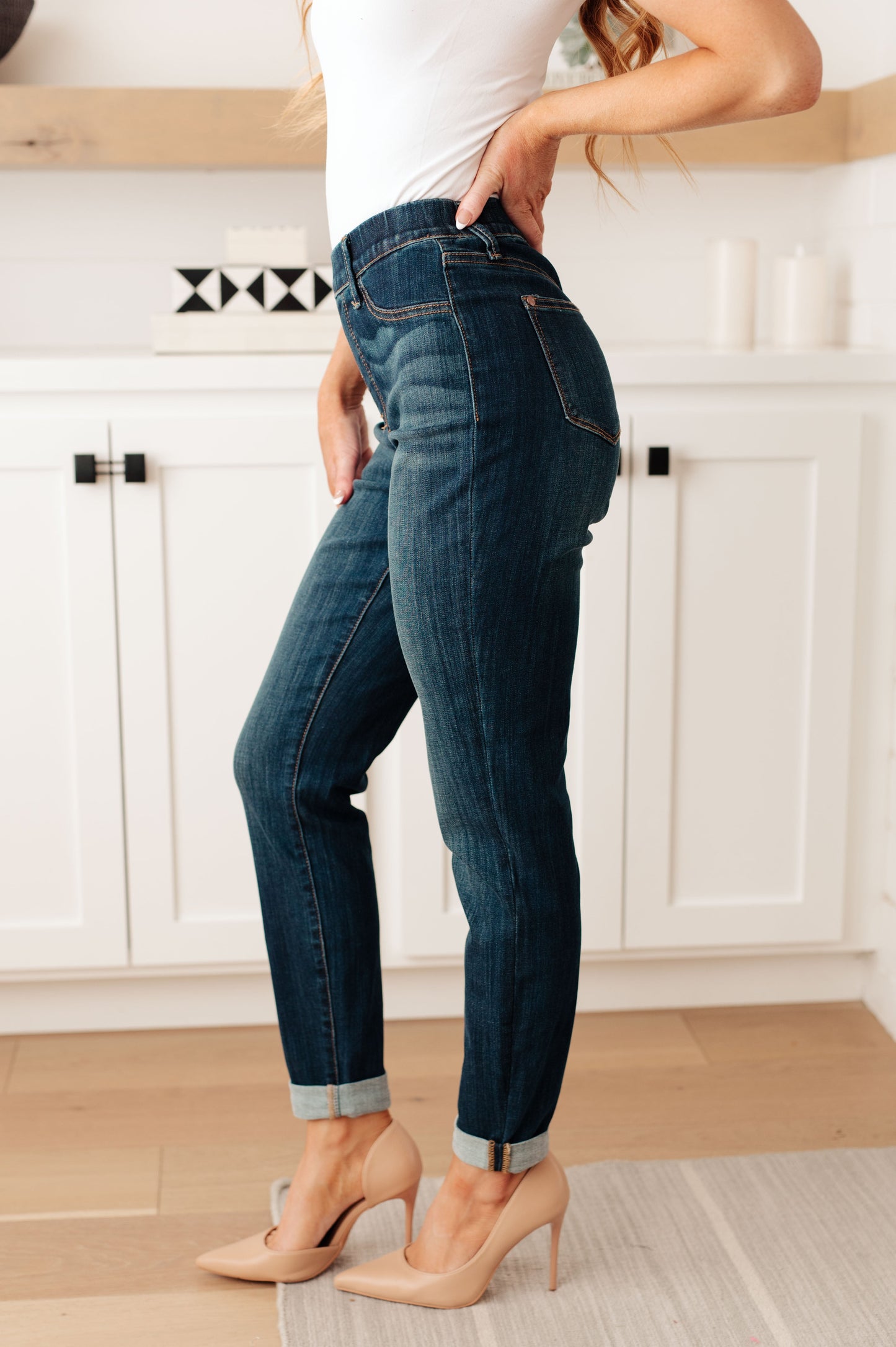 Rowena High Rise Pull On Double Cuff Slim Jeans - JUDY BLUE