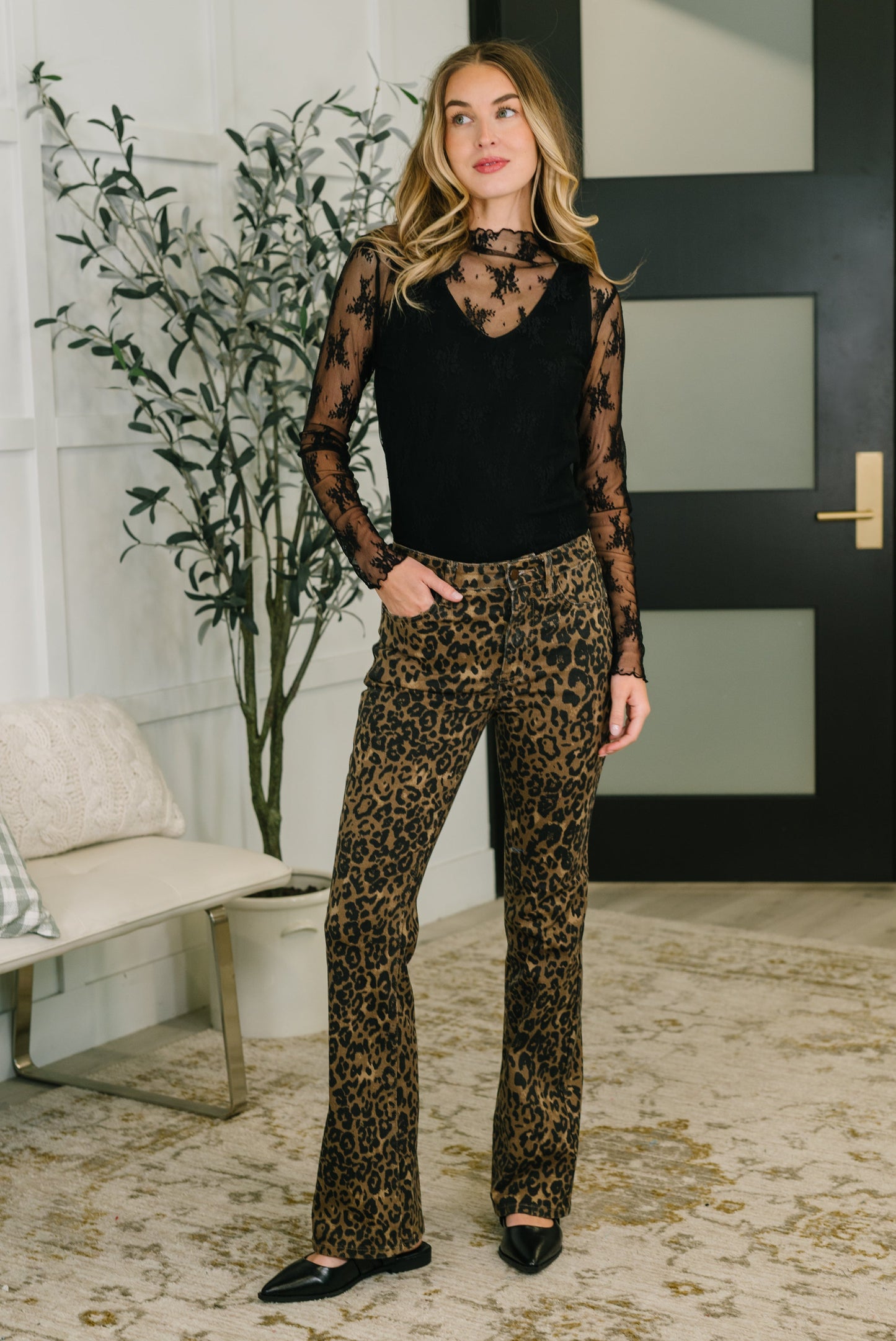 Roxy High Waist Bootcut Leopard Print - JUDY BLUE