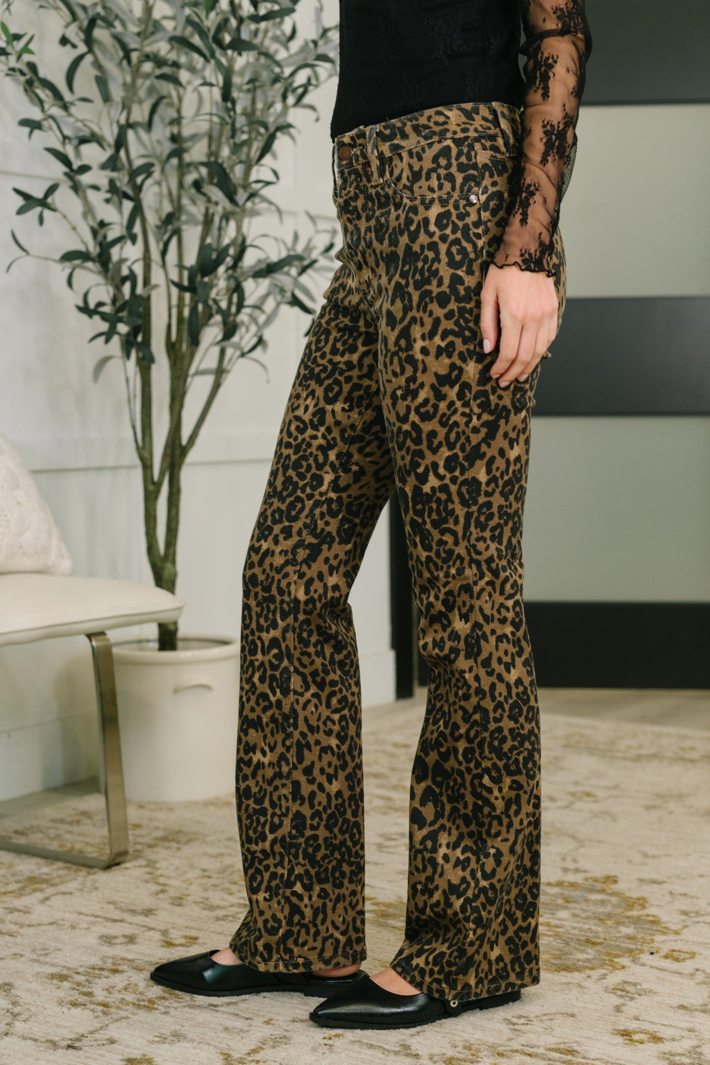 Roxy High Waist Bootcut Leopard Print - JUDY BLUE