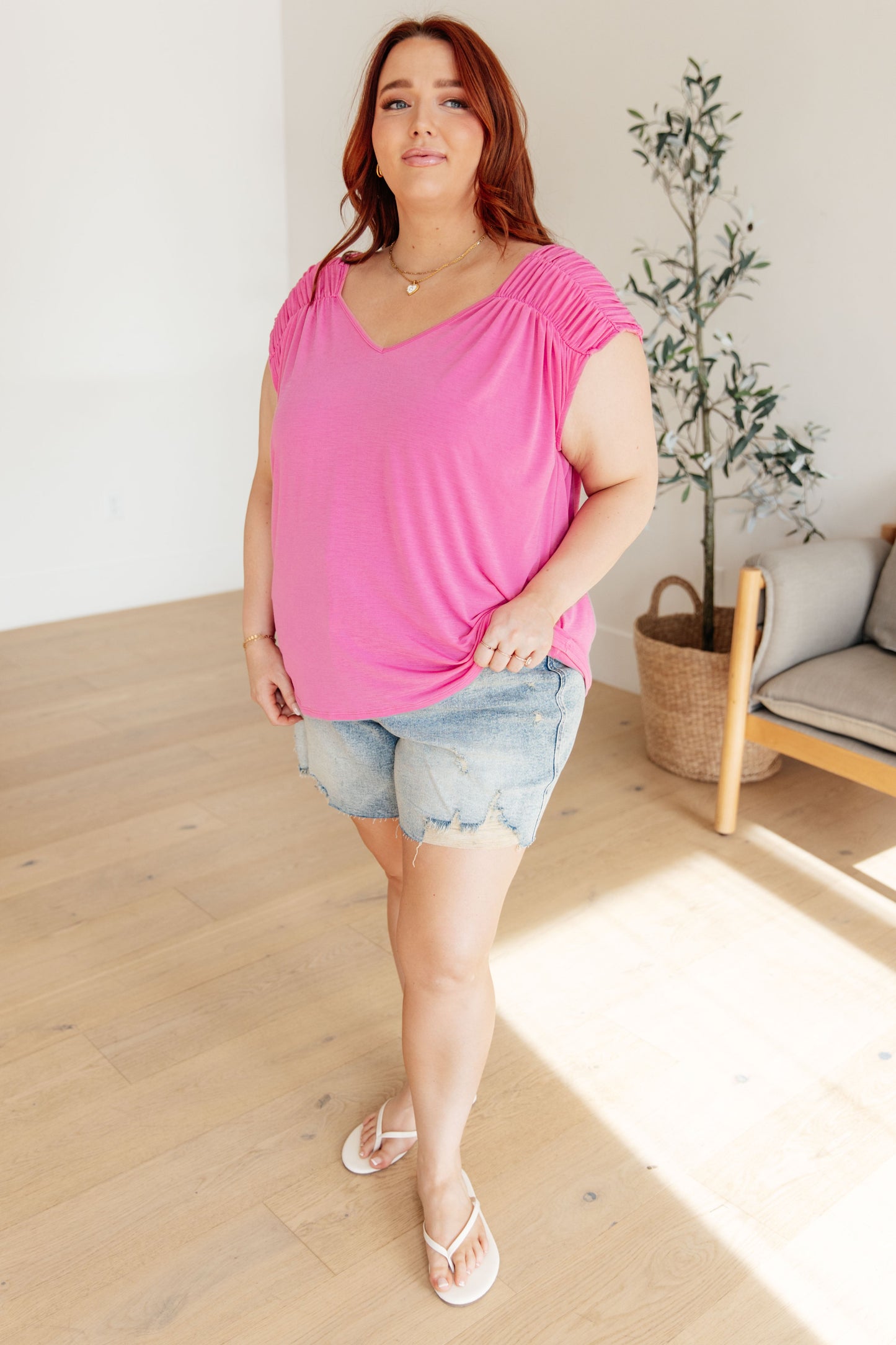 Ruched Cap Sleeve Top in Magenta - Shop All Around Divas