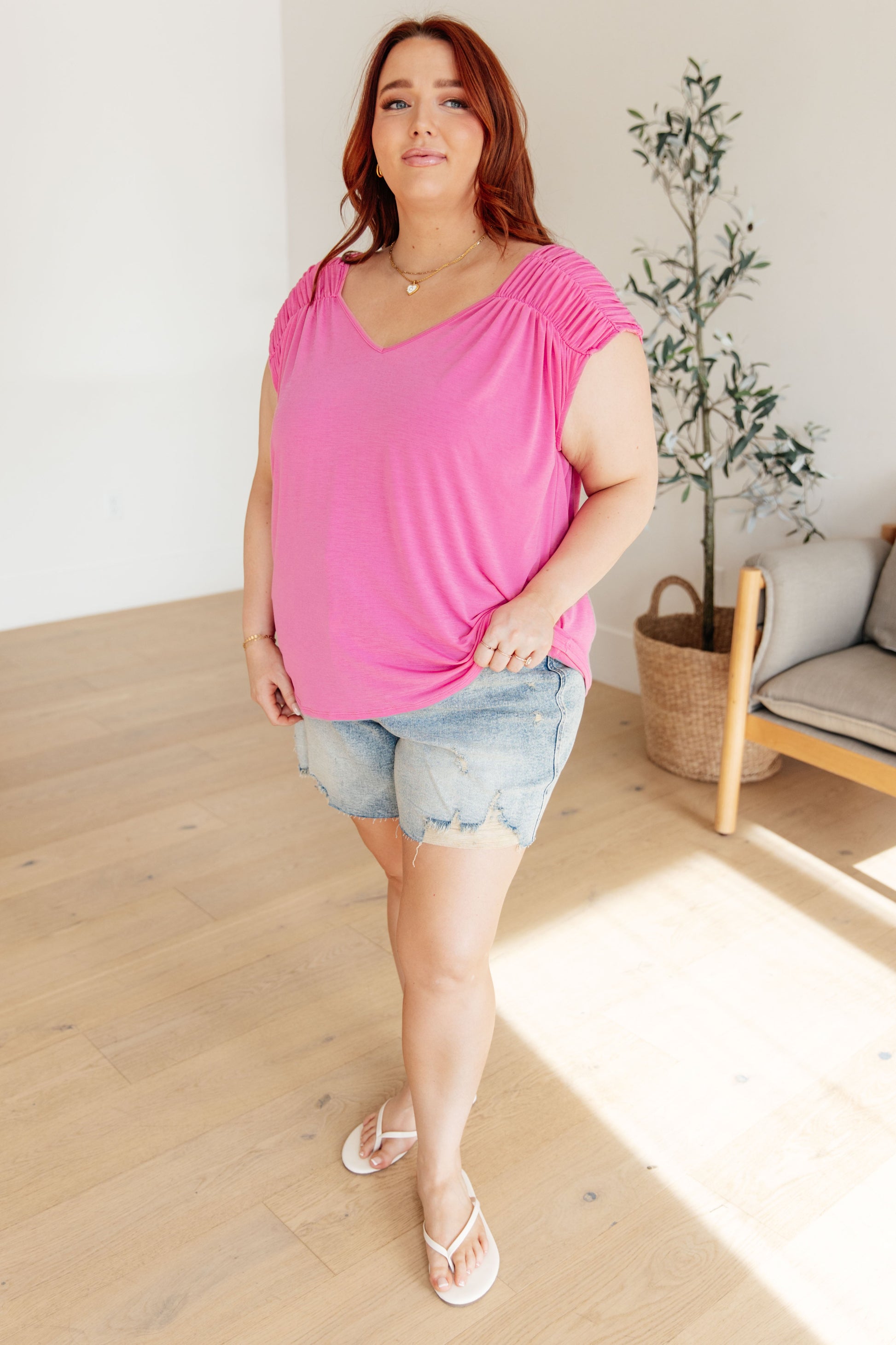 Ruched Cap Sleeve Top in Magenta - Shop All Around Divas