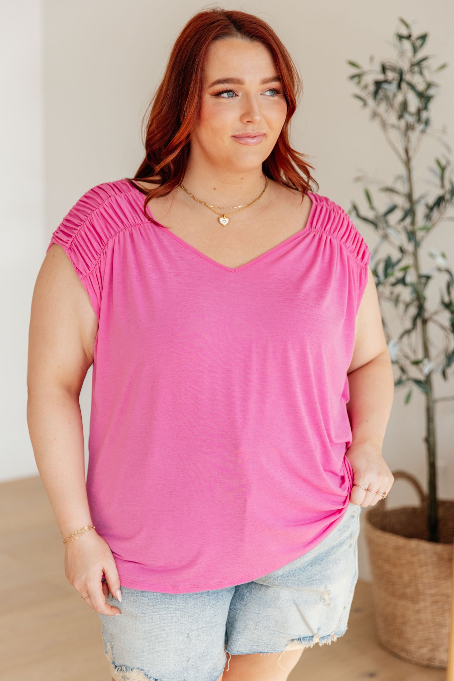 Ruched Cap Sleeve Top in Magenta - Shop All Around Divas