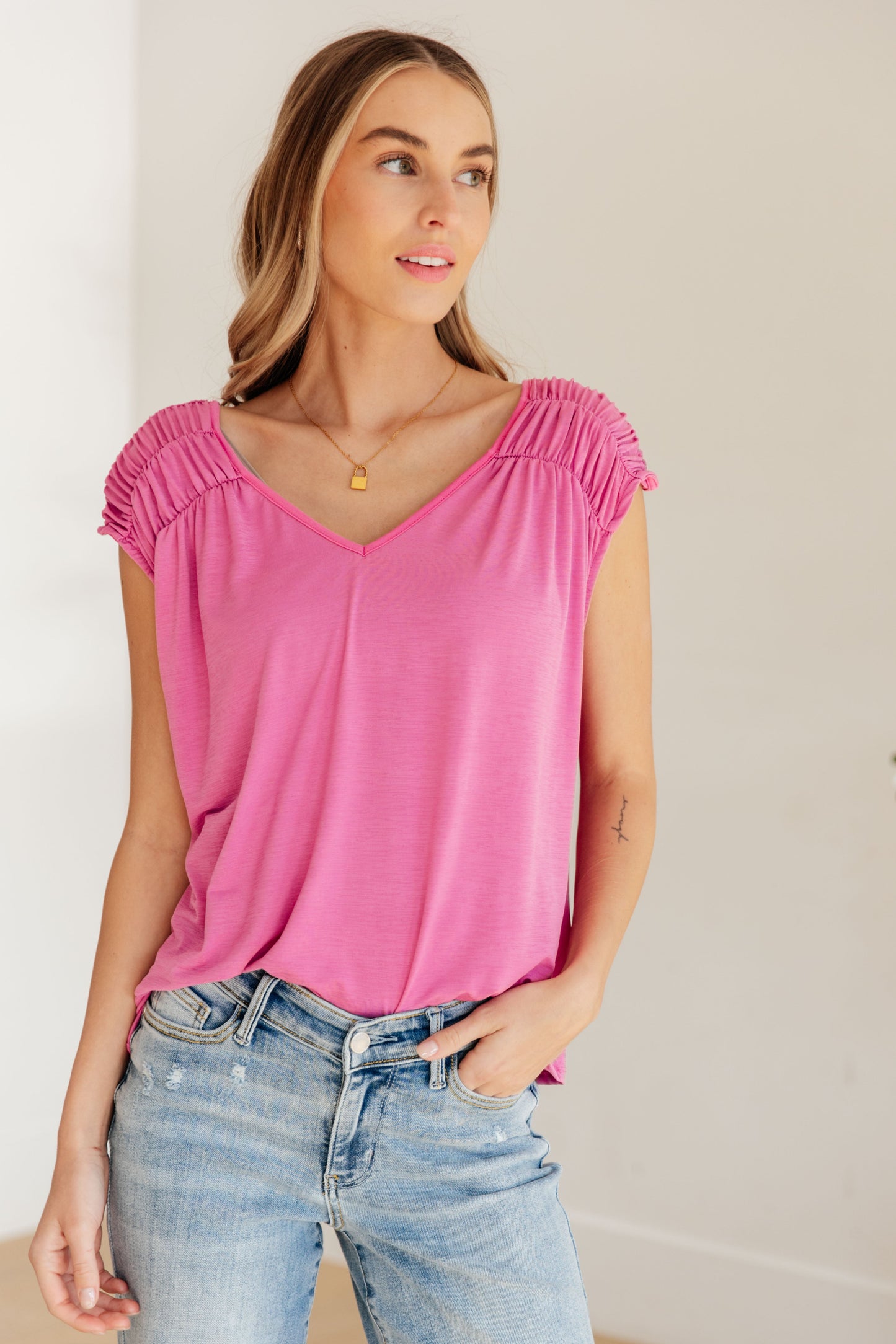 Ruched Cap Sleeve Top in Magenta - Shop All Around Divas