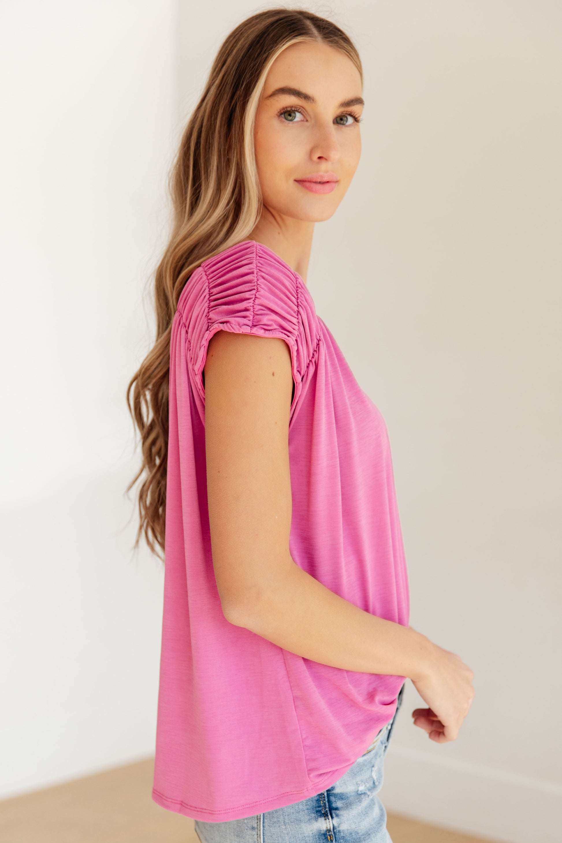 Ruched Cap Sleeve Top in Magenta - Shop All Around Divas