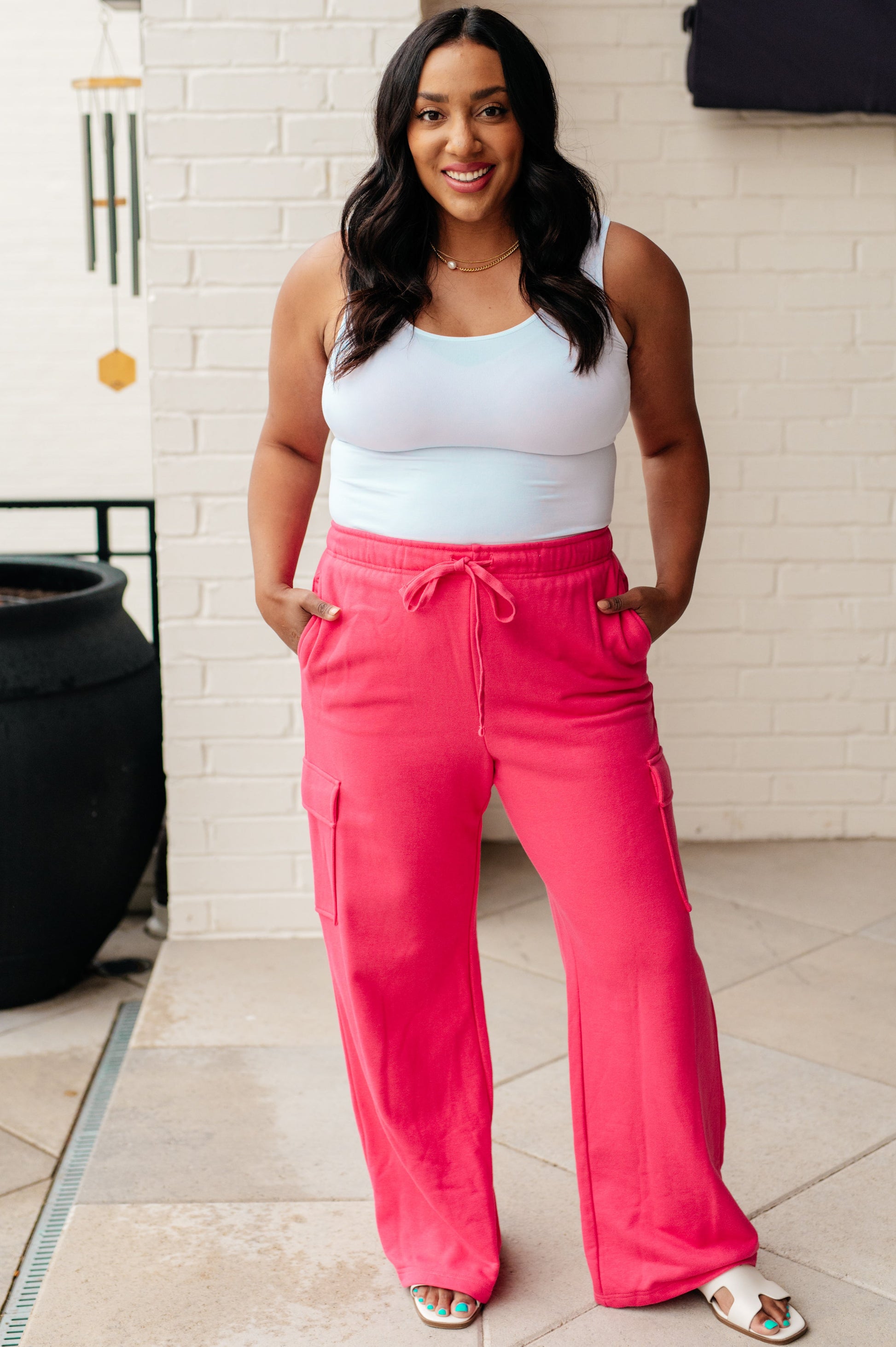 Run, Don't Walk Cargo Sweatpants in Flamingo Pink - Shop All Around Divas