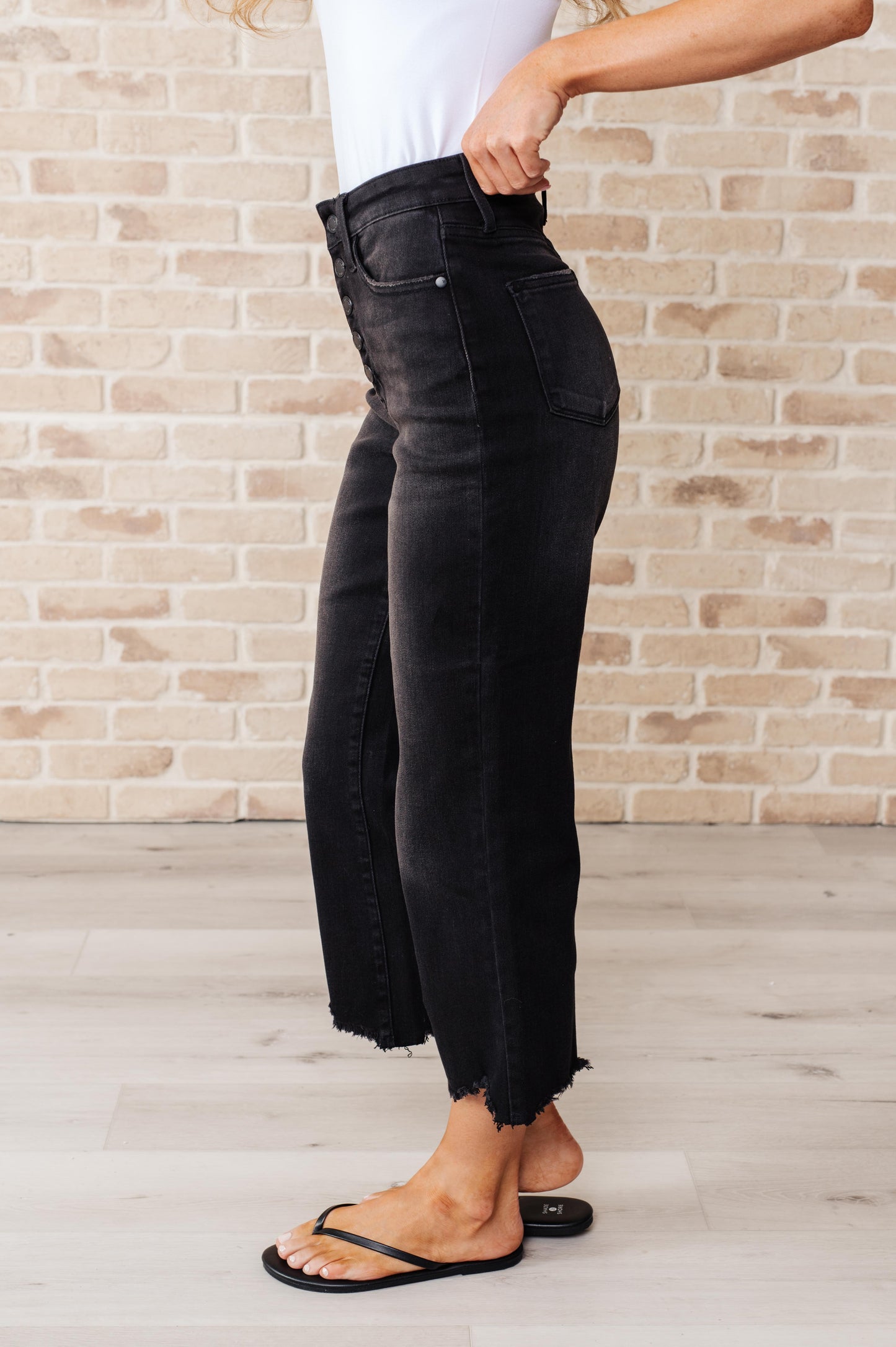 Ryan High Rise Button Fly Wide Leg Crop Jeans - Shop All Around Divas