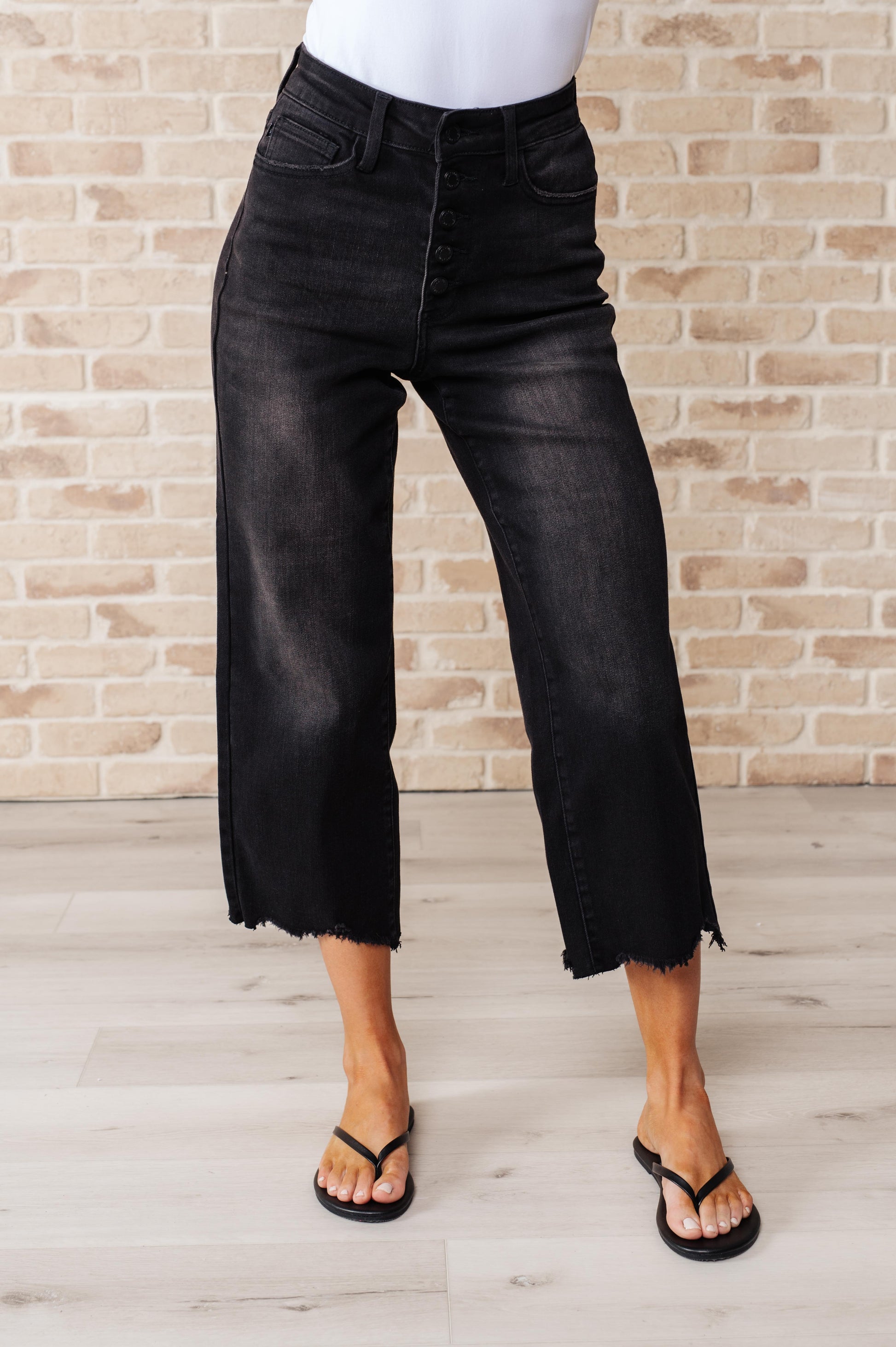 Ryan High Rise Button Fly Wide Leg Crop Jeans - Shop All Around Divas