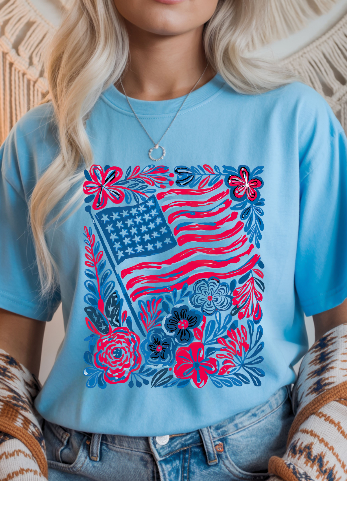 Boho American Flag Graphic Tee - 3 Colors