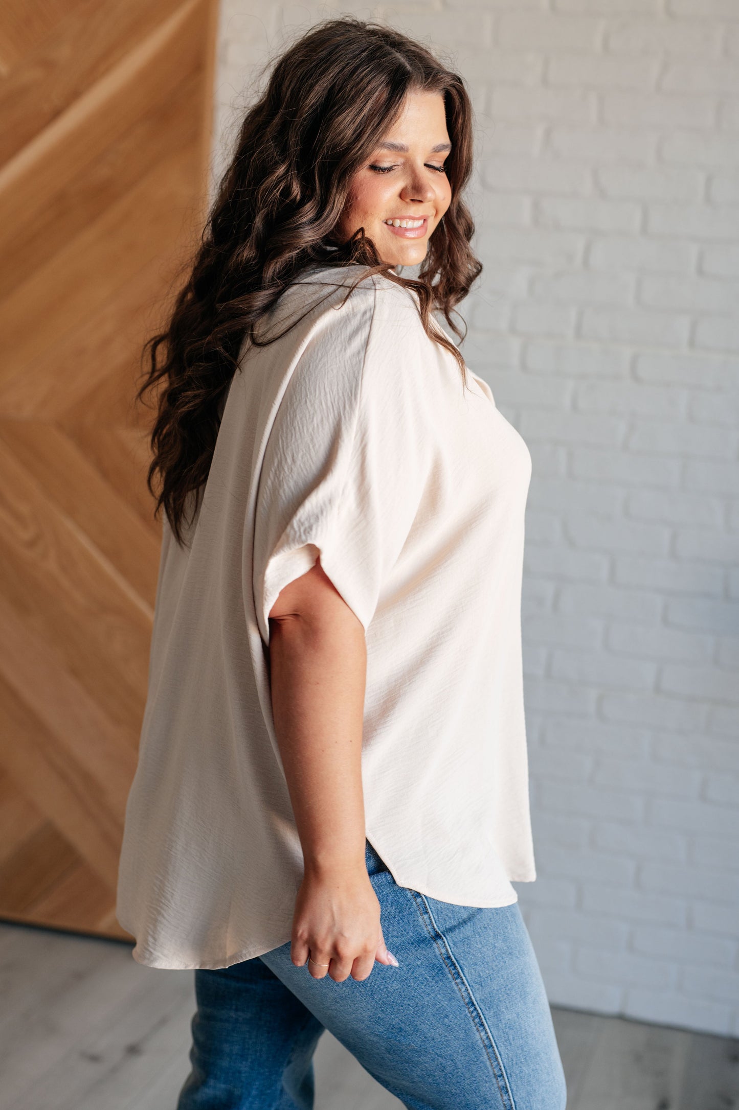 Sweet Simplicity Button Down Blouse in Oatmeal Ave Shops