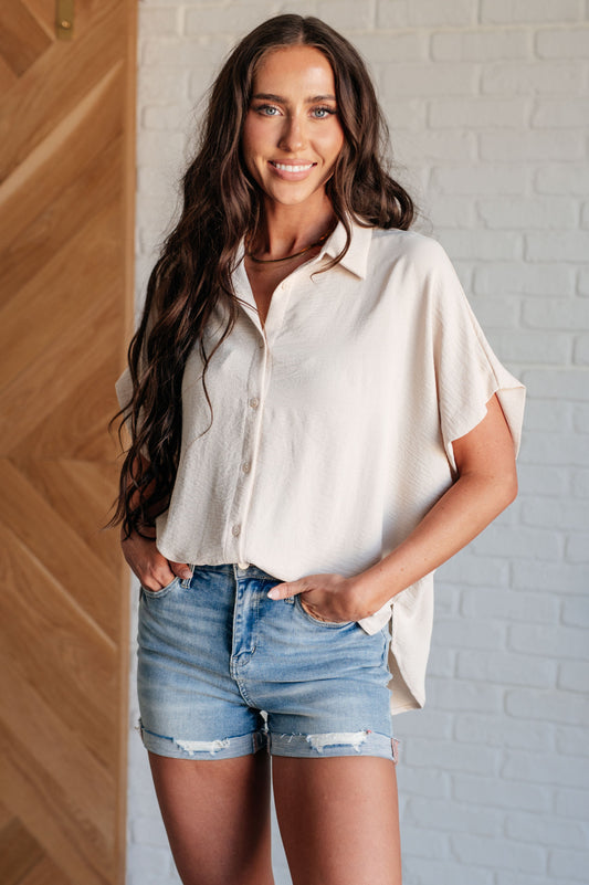 Sweet Simplicity Button Down Blouse in Oatmeal Ave Shops