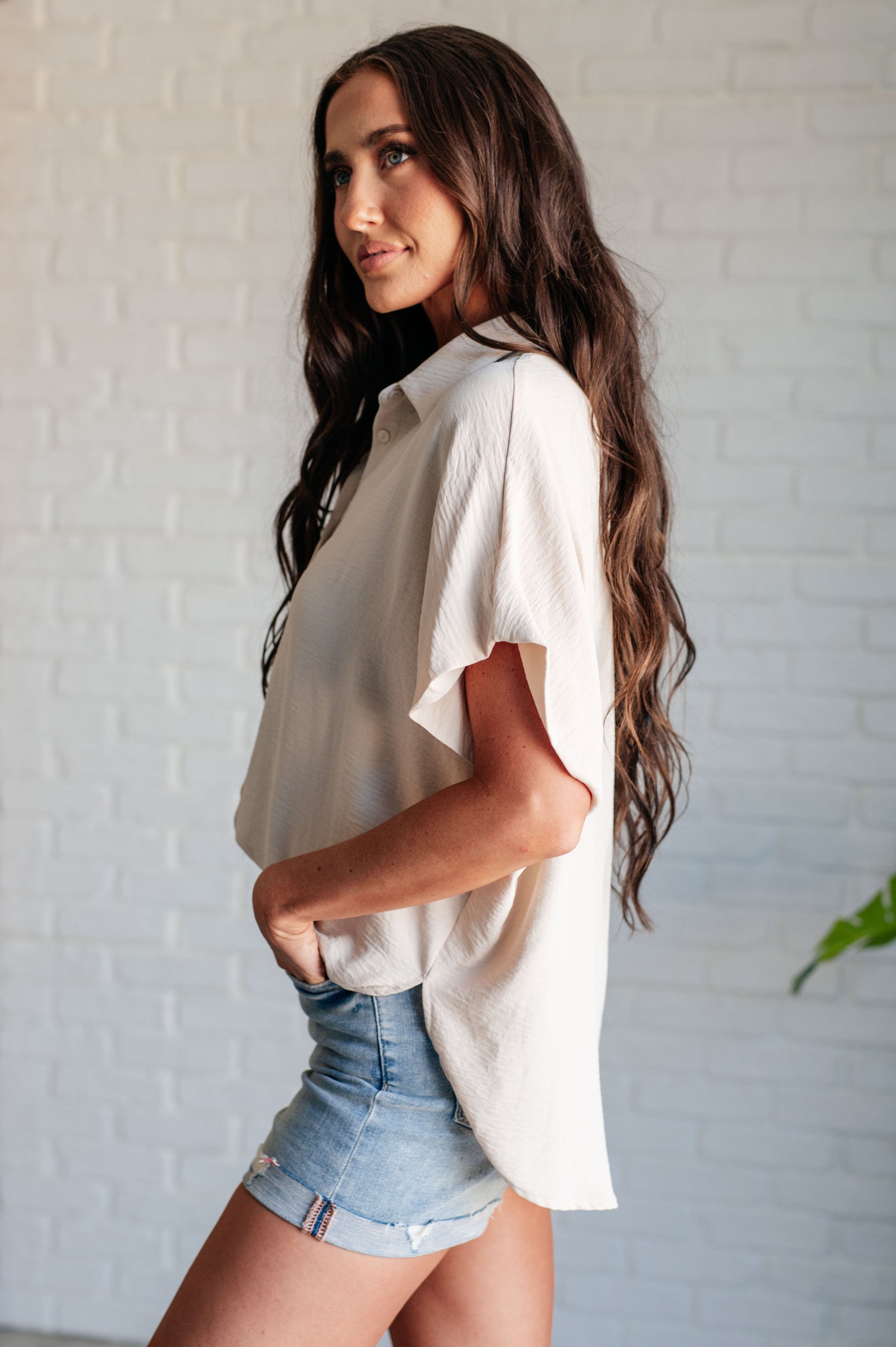 Sweet Simplicity Button Down Blouse in Oatmeal Ave Shops