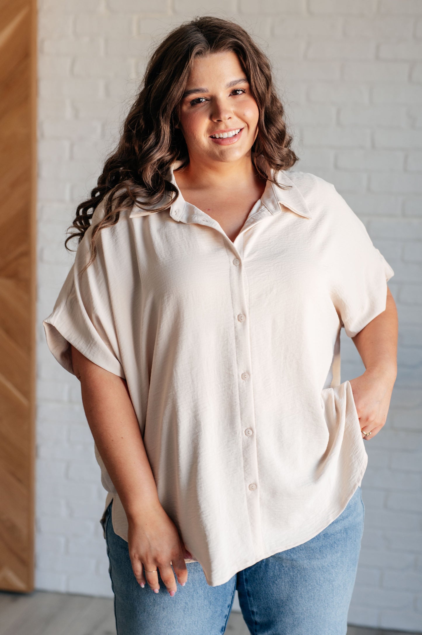 Sweet Simplicity Button Down Blouse in Oatmeal Ave Shops