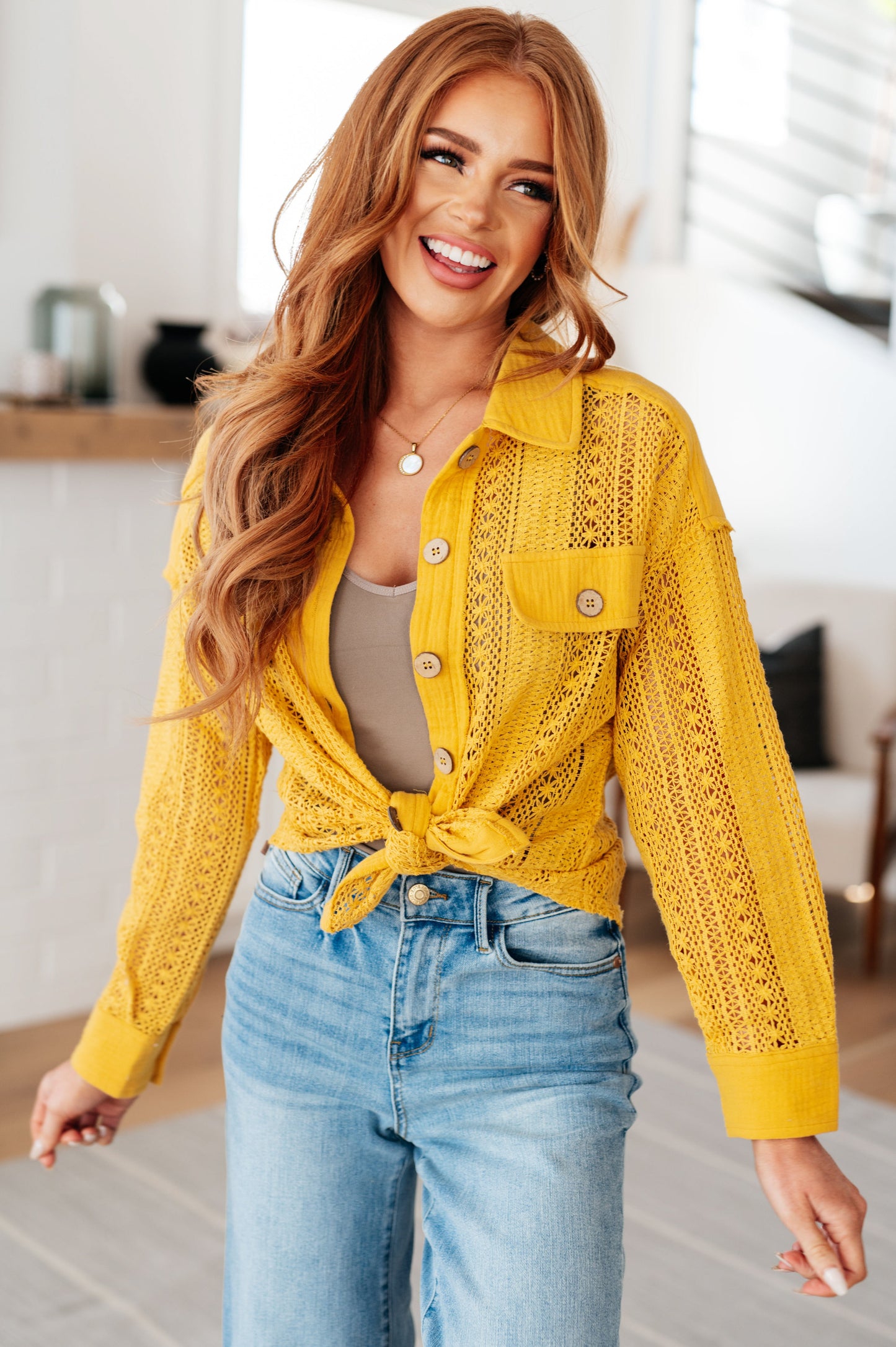 Sweeter Than Nectar Lace Button Down in Honey - Shop All Around Divas