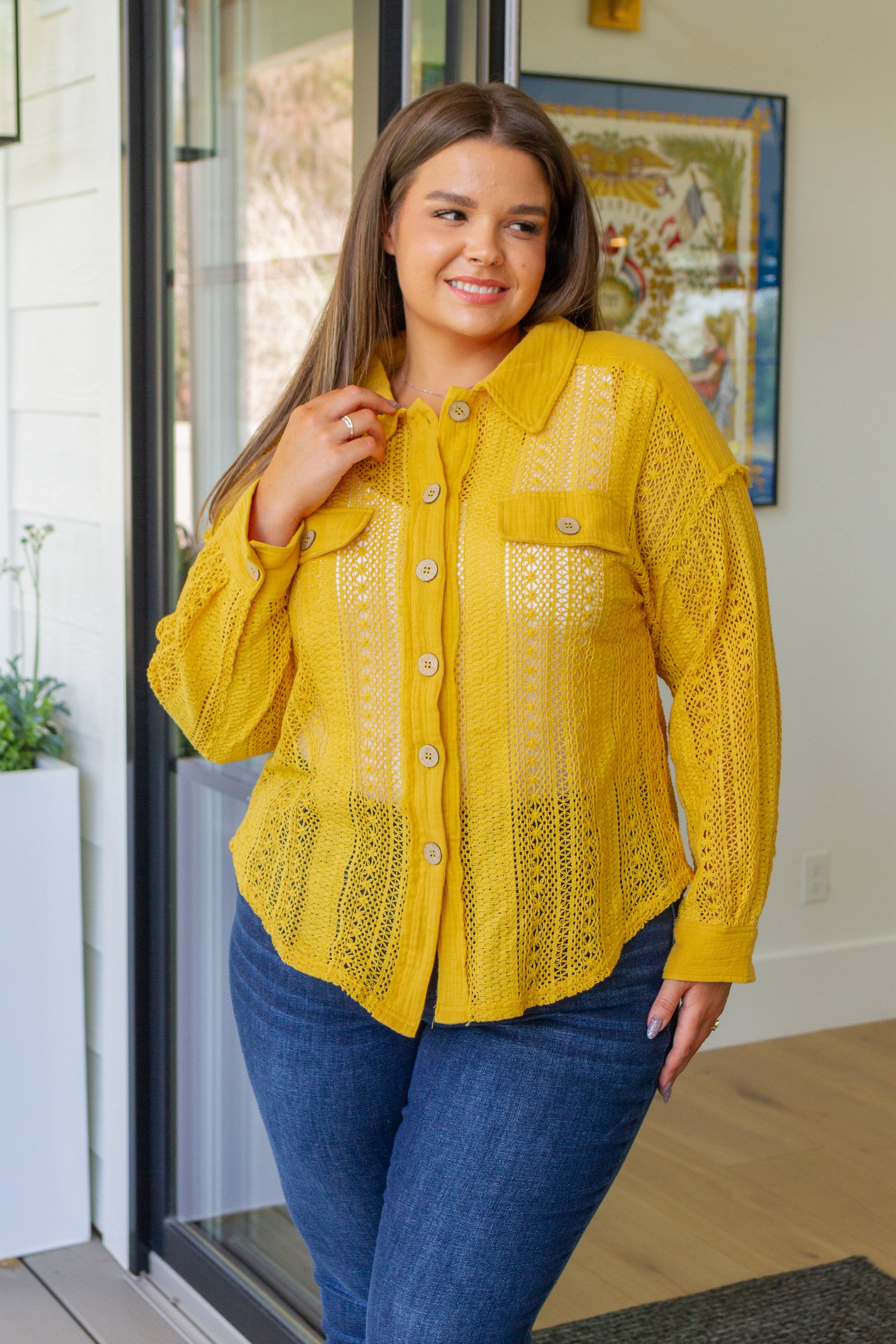 Sweeter Than Nectar Lace Button Down in Honey - Shop All Around Divas