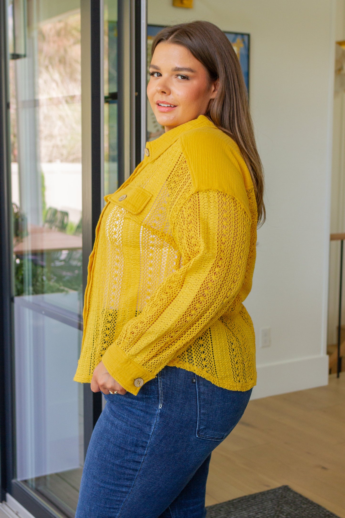 Sweeter Than Nectar Lace Button Down in Honey - Shop All Around Divas