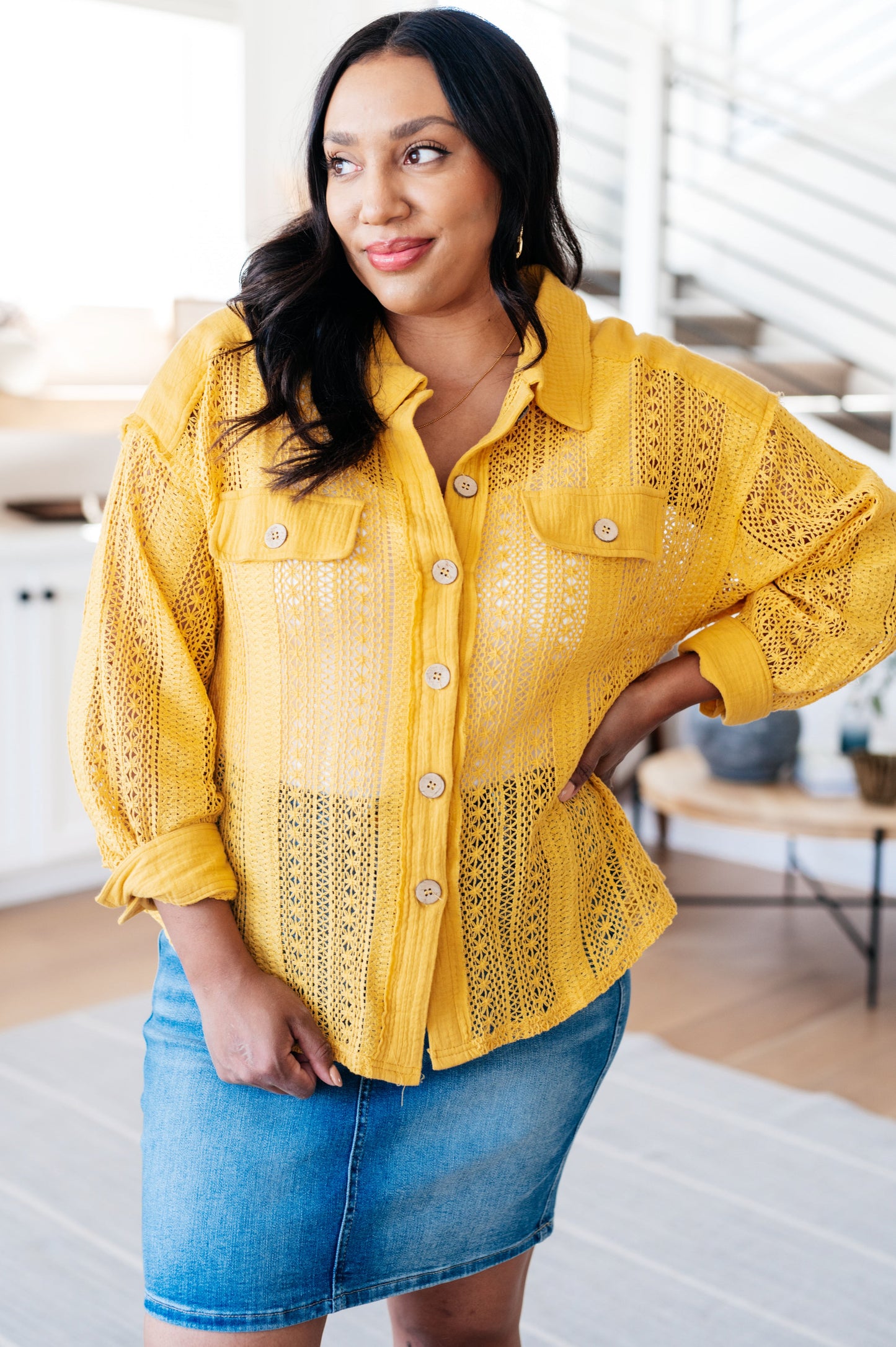 Sweeter Than Nectar Lace Button Down in Honey - Shop All Around Divas