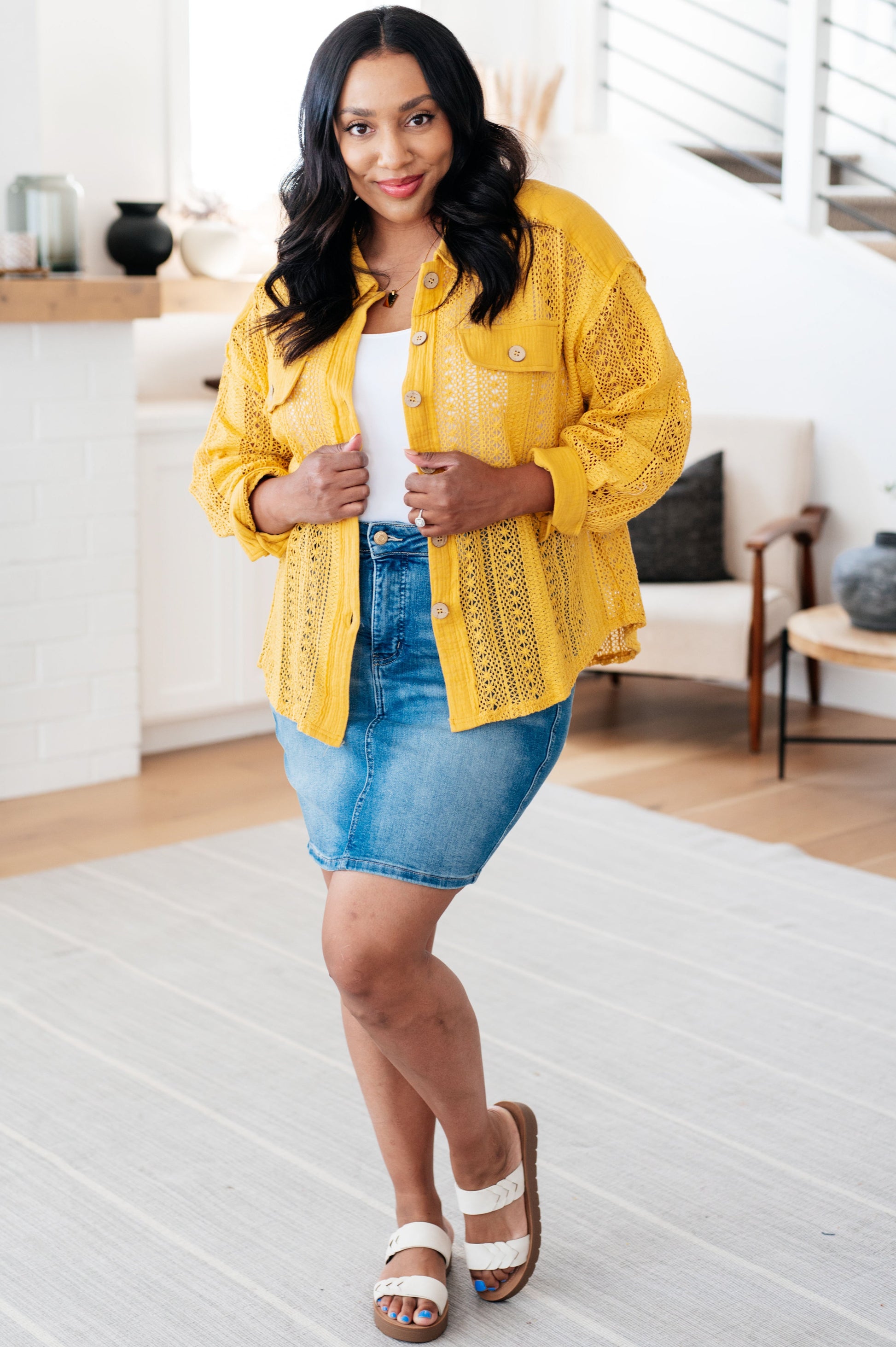 Sweeter Than Nectar Lace Button Down in Honey - Shop All Around Divas