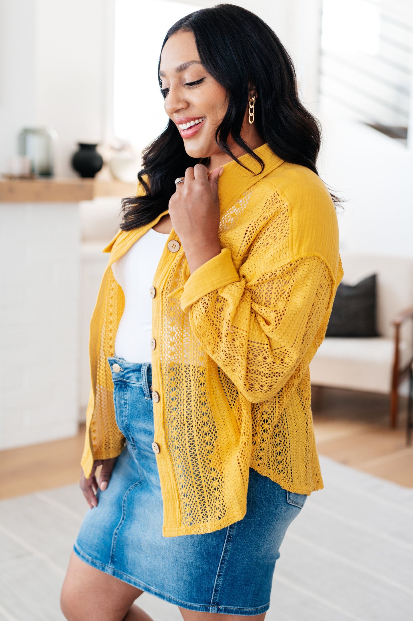 Sweeter Than Nectar Lace Button Down in Honey - Shop All Around Divas