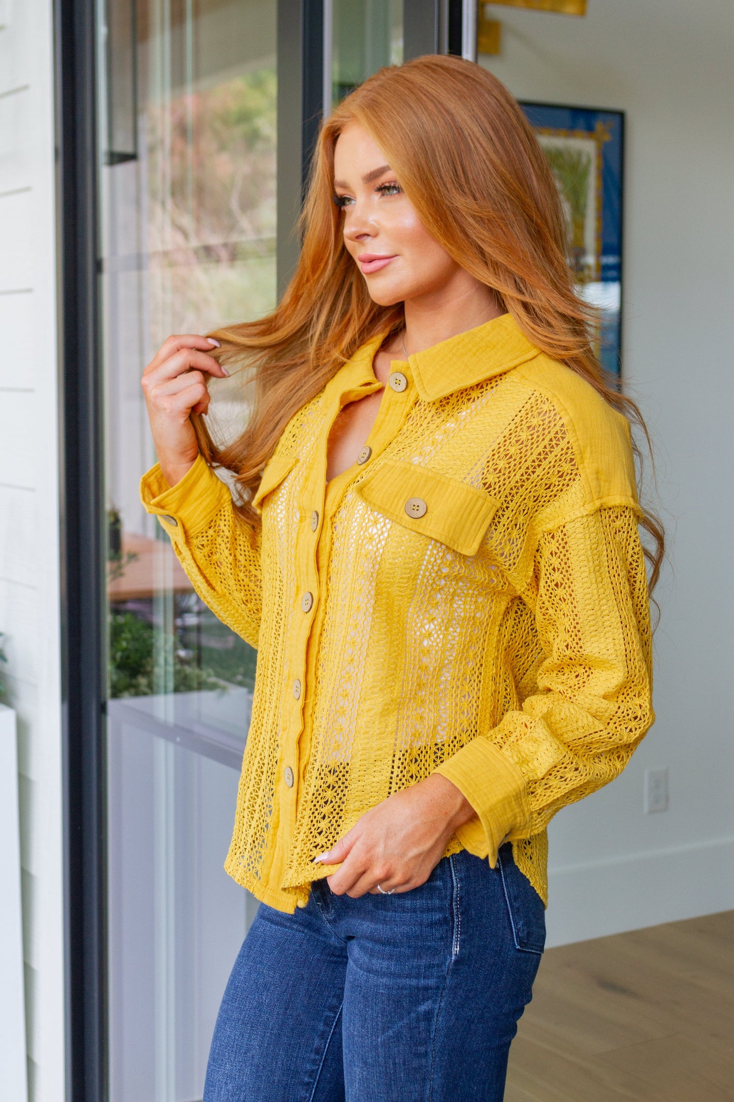 Sweeter Than Nectar Lace Button Down in Honey - Shop All Around Divas