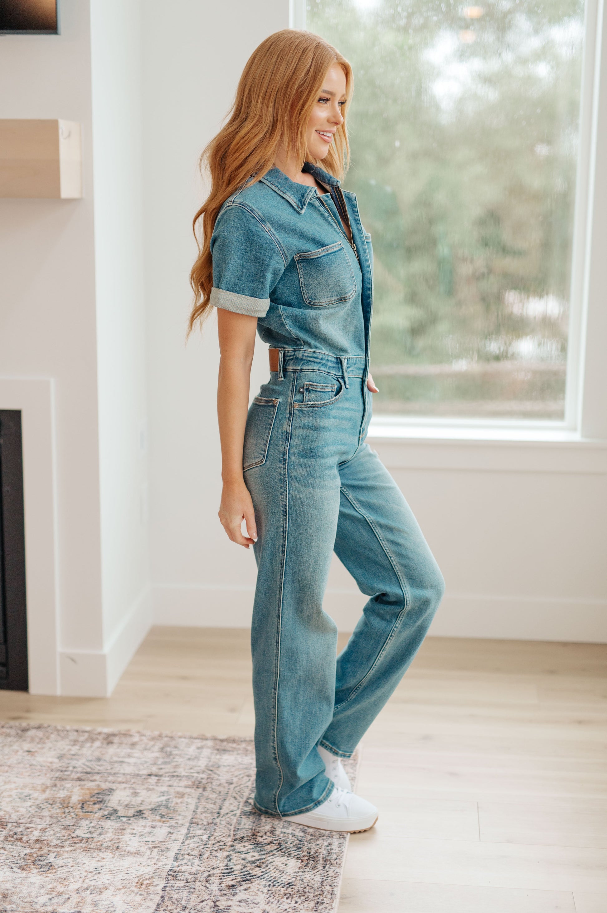 Sylvia Short Sleeve Denim Jumpsuit - Shop All Around Divas