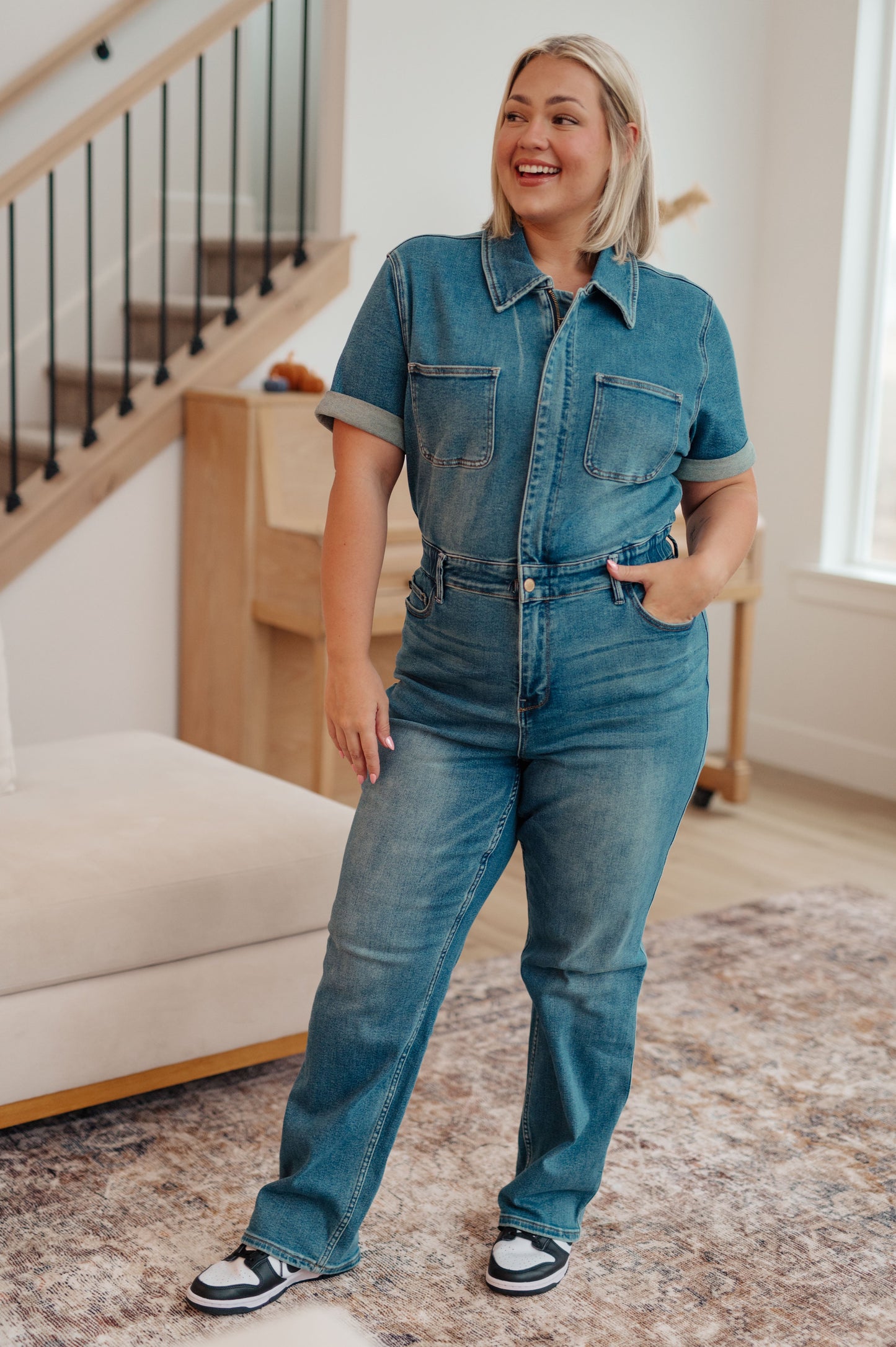 Sylvia Short Sleeve Denim Jumpsuit - Shop All Around Divas