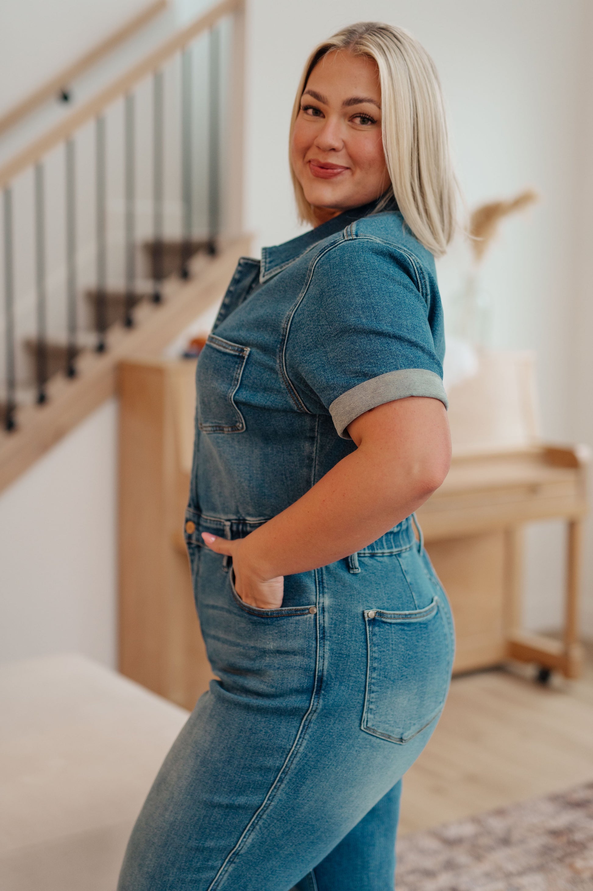 Sylvia Short Sleeve Denim Jumpsuit - Shop All Around Divas