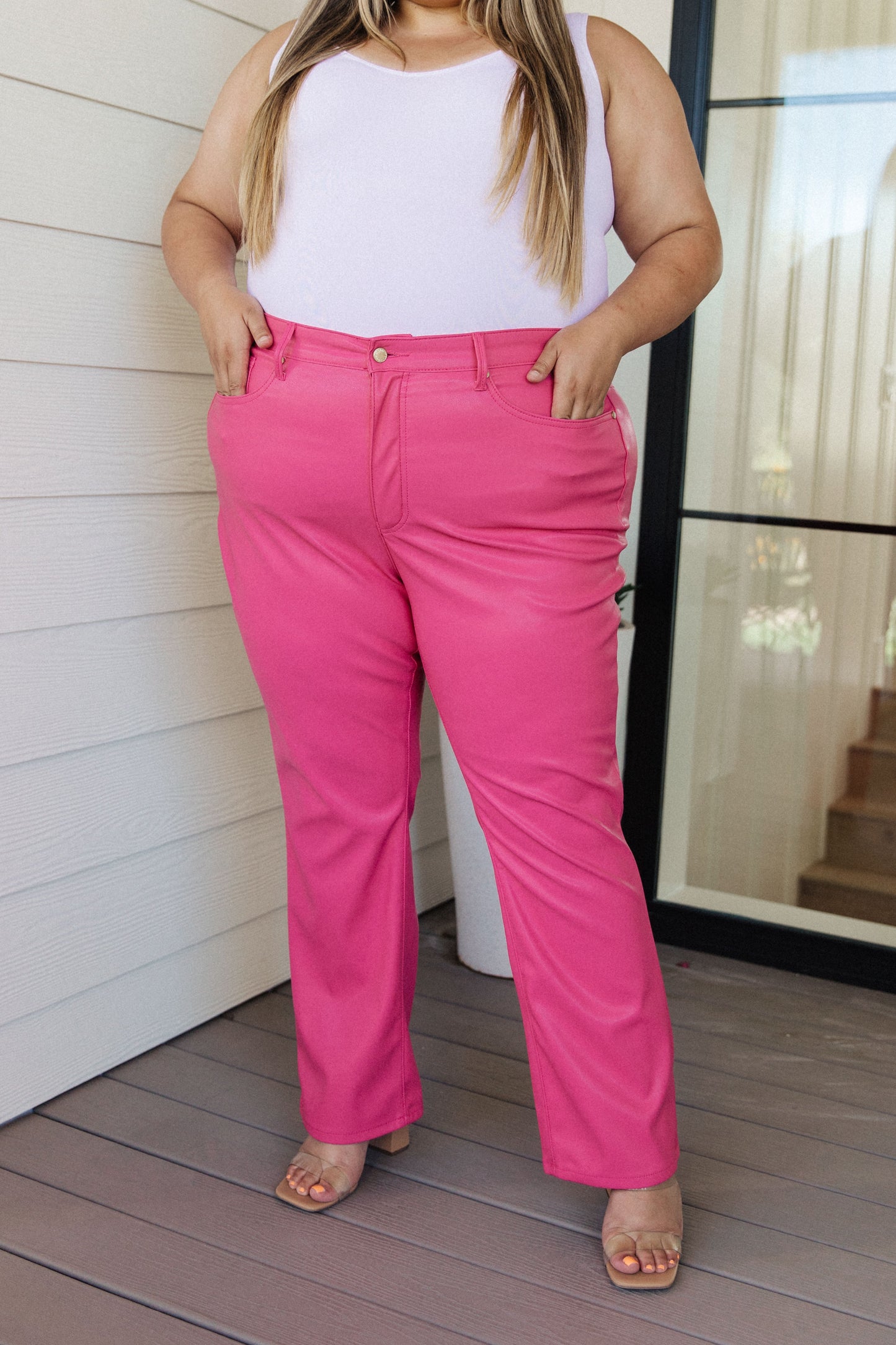 Tanya Control Top Faux Leather Pants in Hot Pink - JUDY BLUE