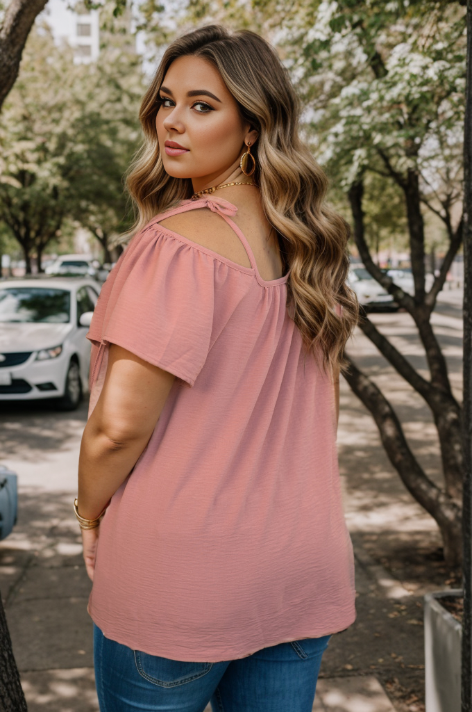 Blushing Over You - Tie Shoulder Boutique Simplified