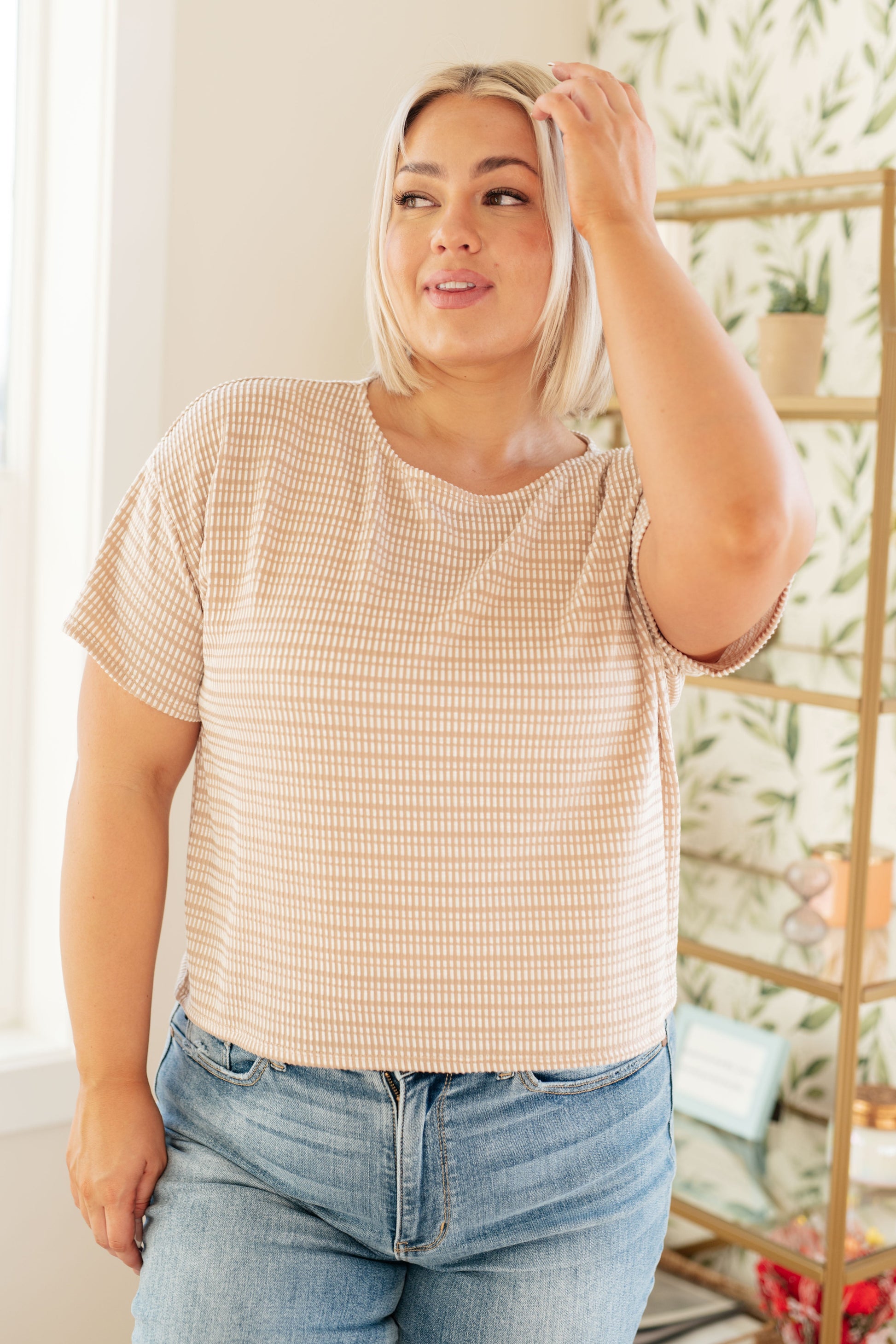 Textured Boxy Top in Taupe - Shop All Around Divas