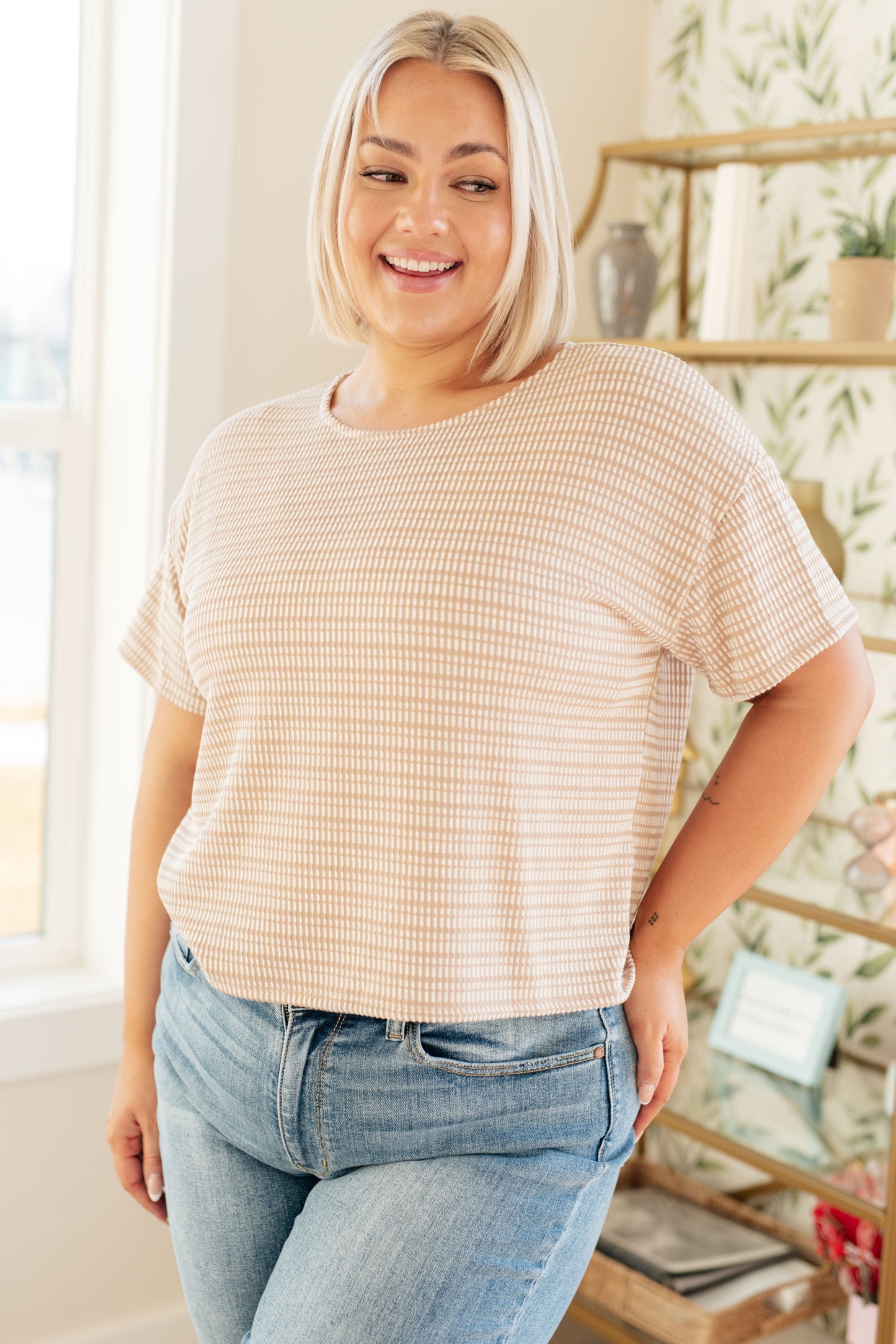 Textured Boxy Top in Taupe - Shop All Around Divas