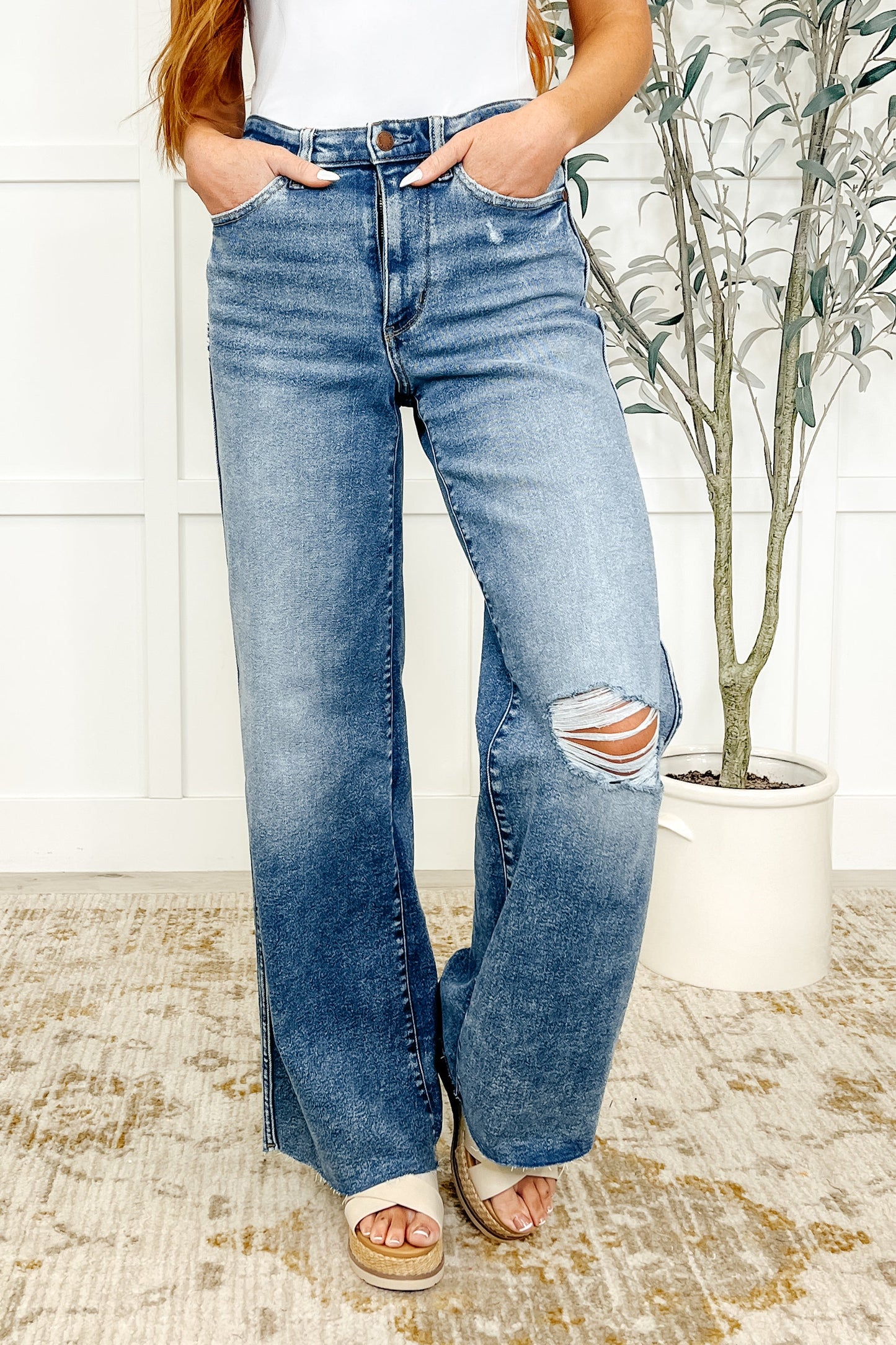 Tucker High Rise Vintage Wash Wide Leg Jeans - JUDY BLUE