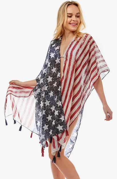 USA Flag Cover Up Kimono - Shop All Around Divas