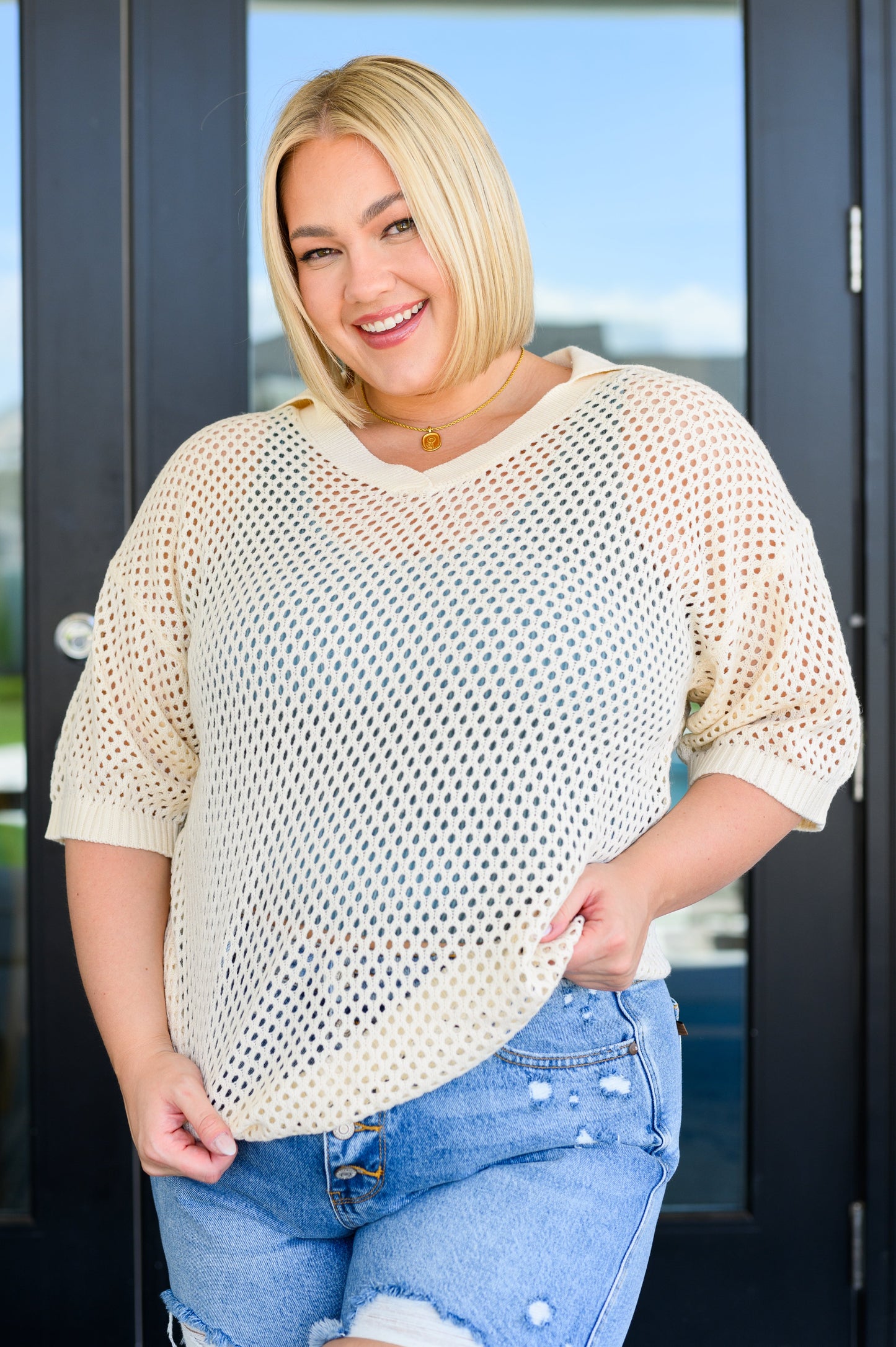 Under The Boardwalk Fishnet Collared Top - Shop All Around Divas