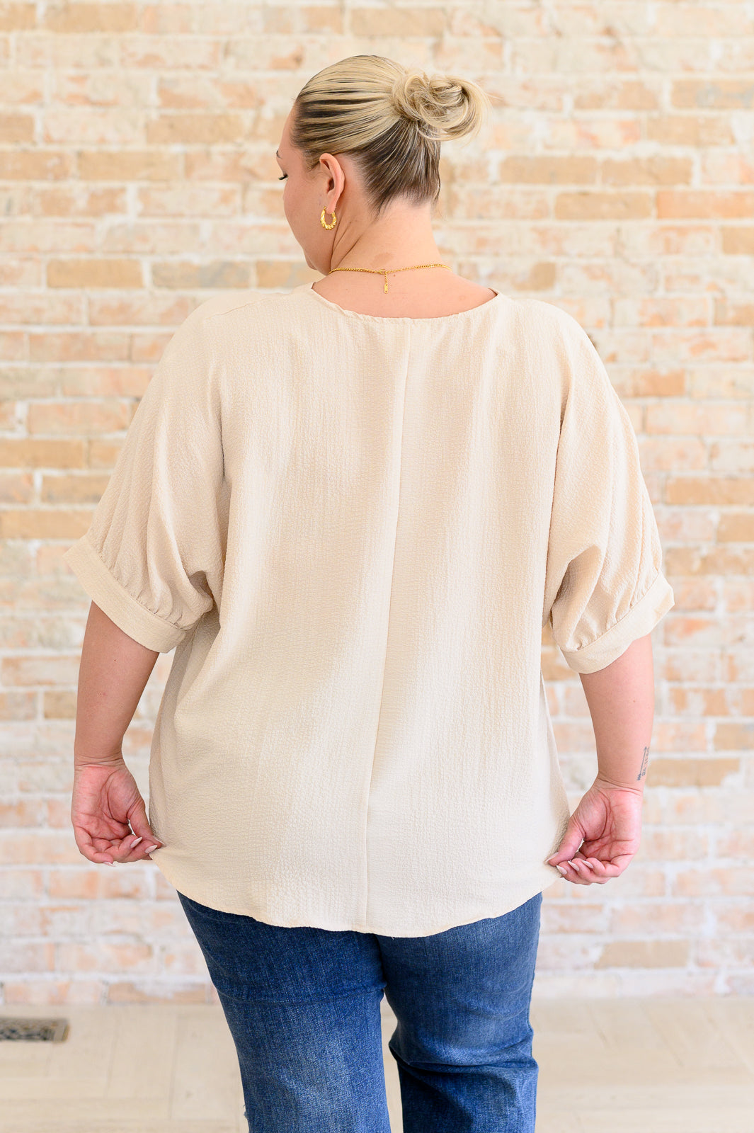 Up For Anything V-Neck Blouse in Taupe - Shop All Around Divas